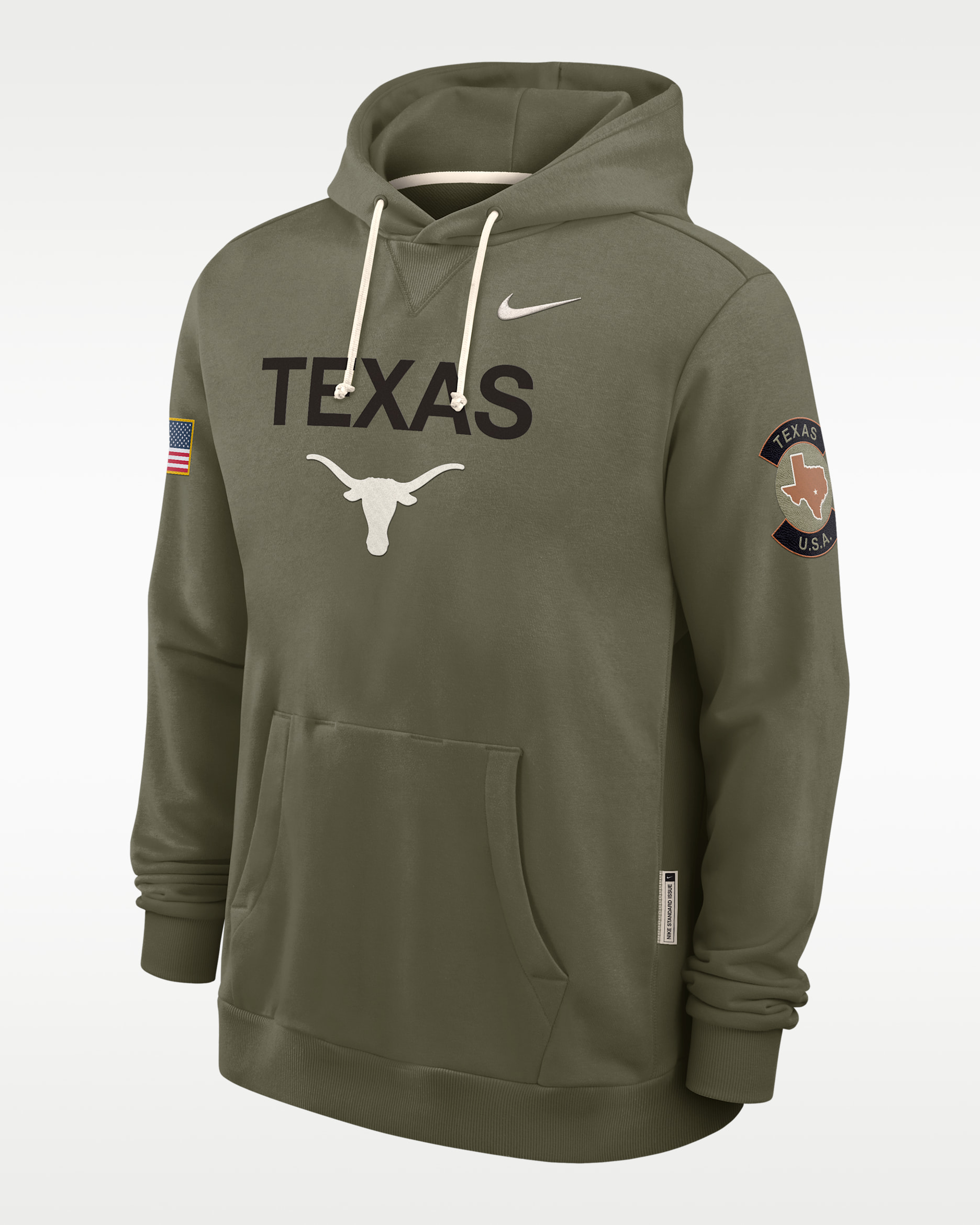 Texas 2025 Military Appreciation Men's Nike Dri-FIT College Pullover Hoodie - Olive
