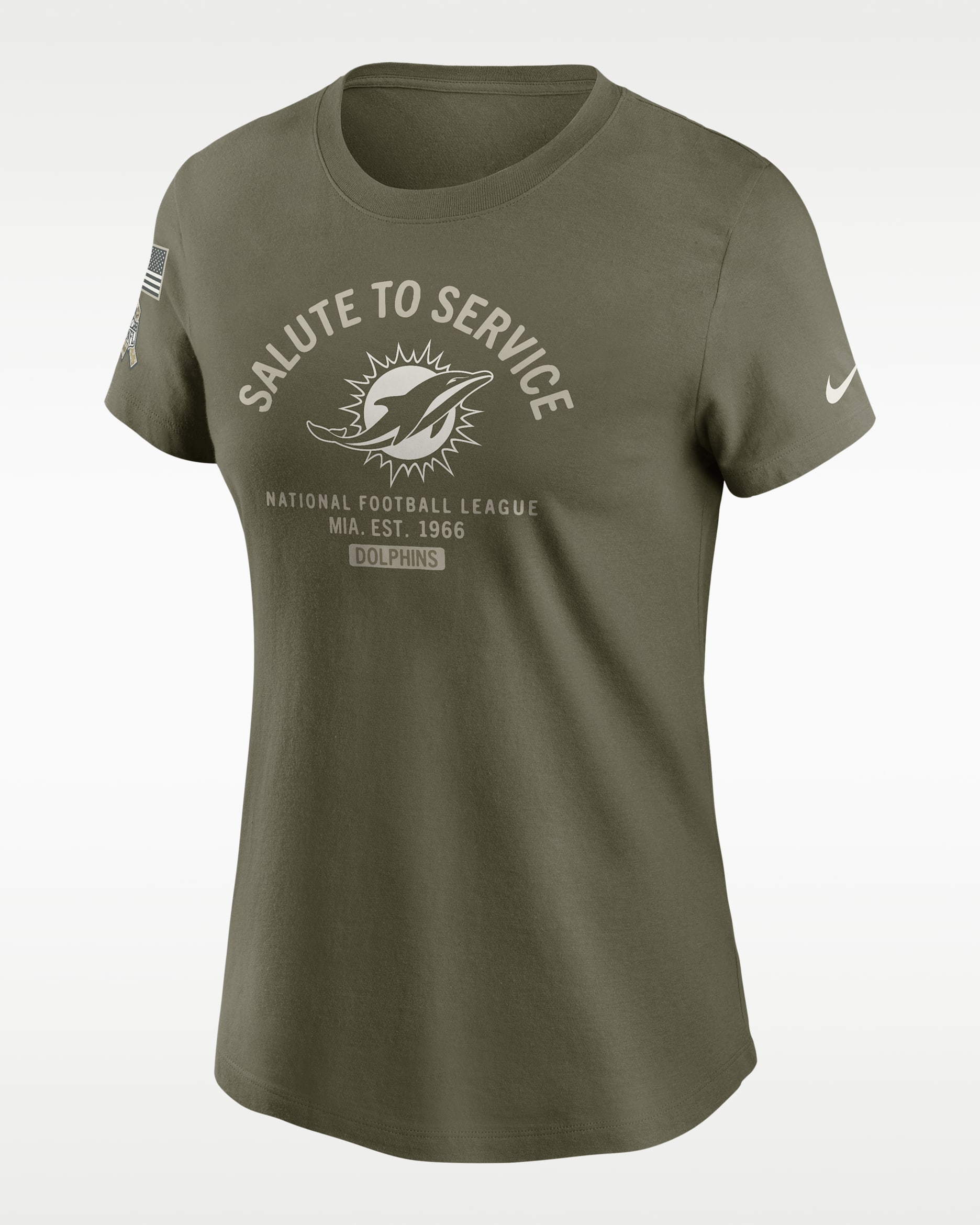 Playera Nike de la NFL para mujer Miami Dolphins Salute to Service Sideline - Oliva