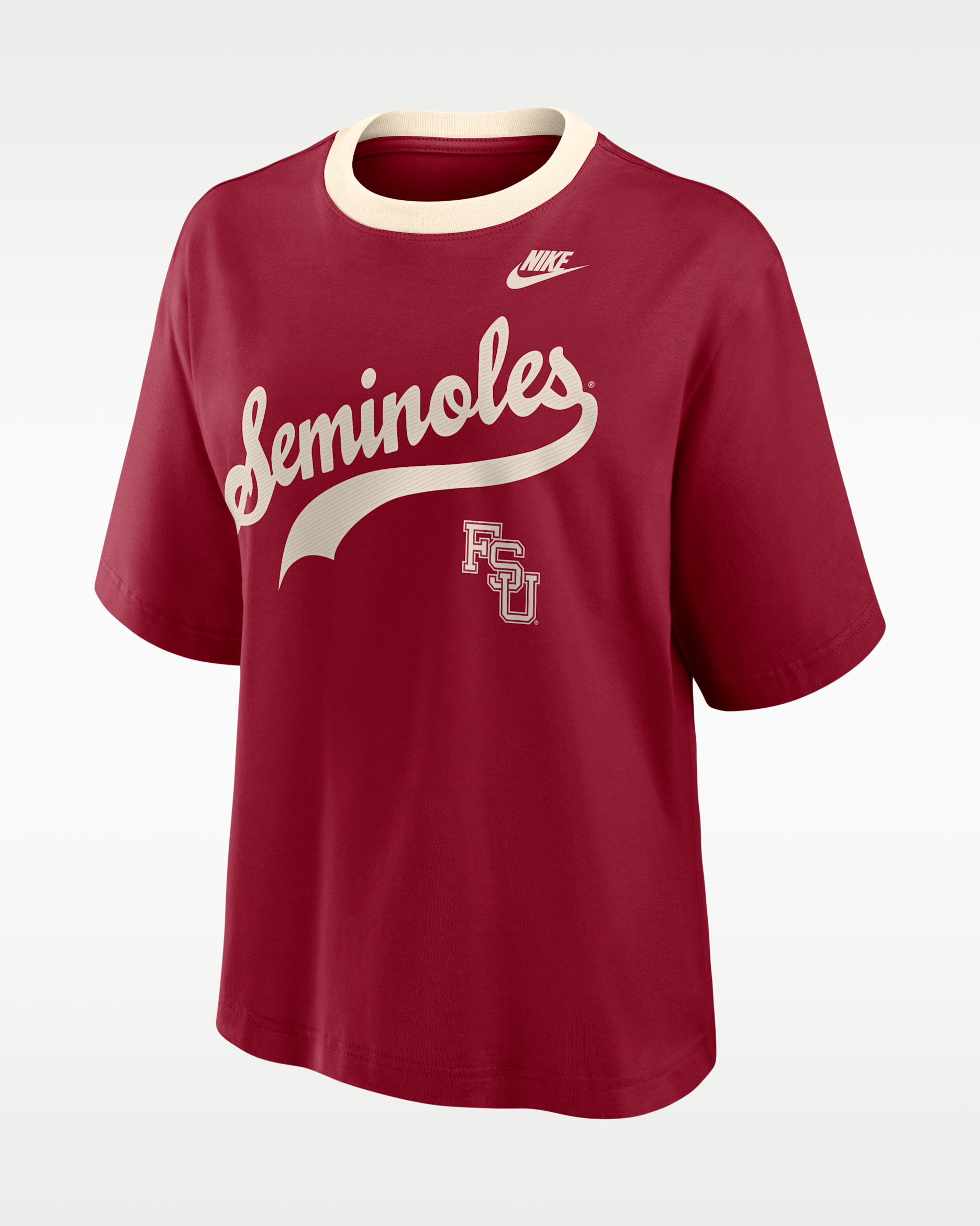 Florida State Legacy Fight Song Boxy Women's Nike College T-Shirt - Crimson/Natural