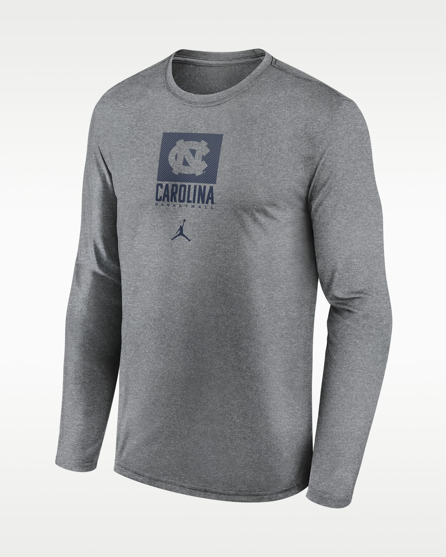 North Carolina Courtside Men's Jordan Brand Dri-FIT College Long-Sleeve T-Shirt - Grey Heather