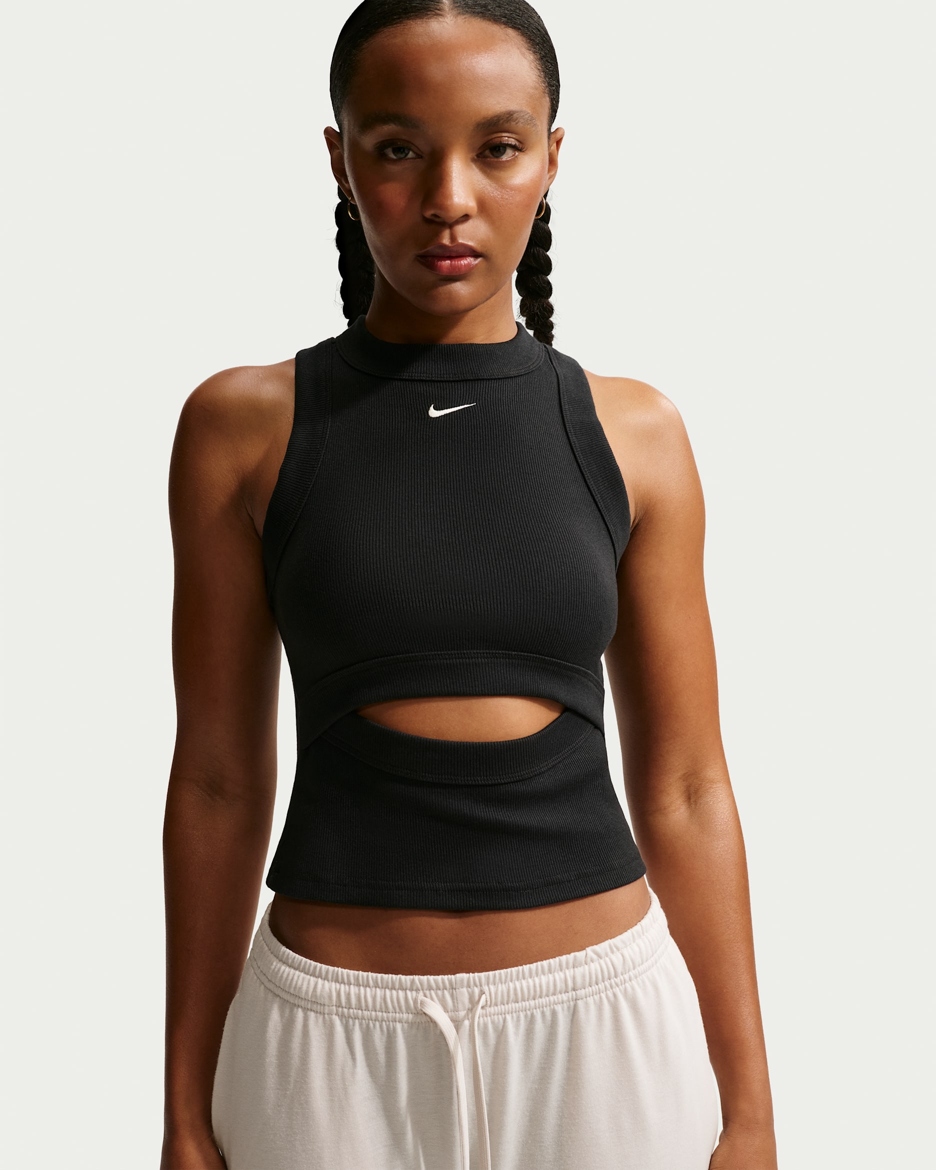 Γυναικείο εφαρμοστό tank top σε ριμπ ύφανση Nike Sportswear Chill Knit - Μαύρο/Sail