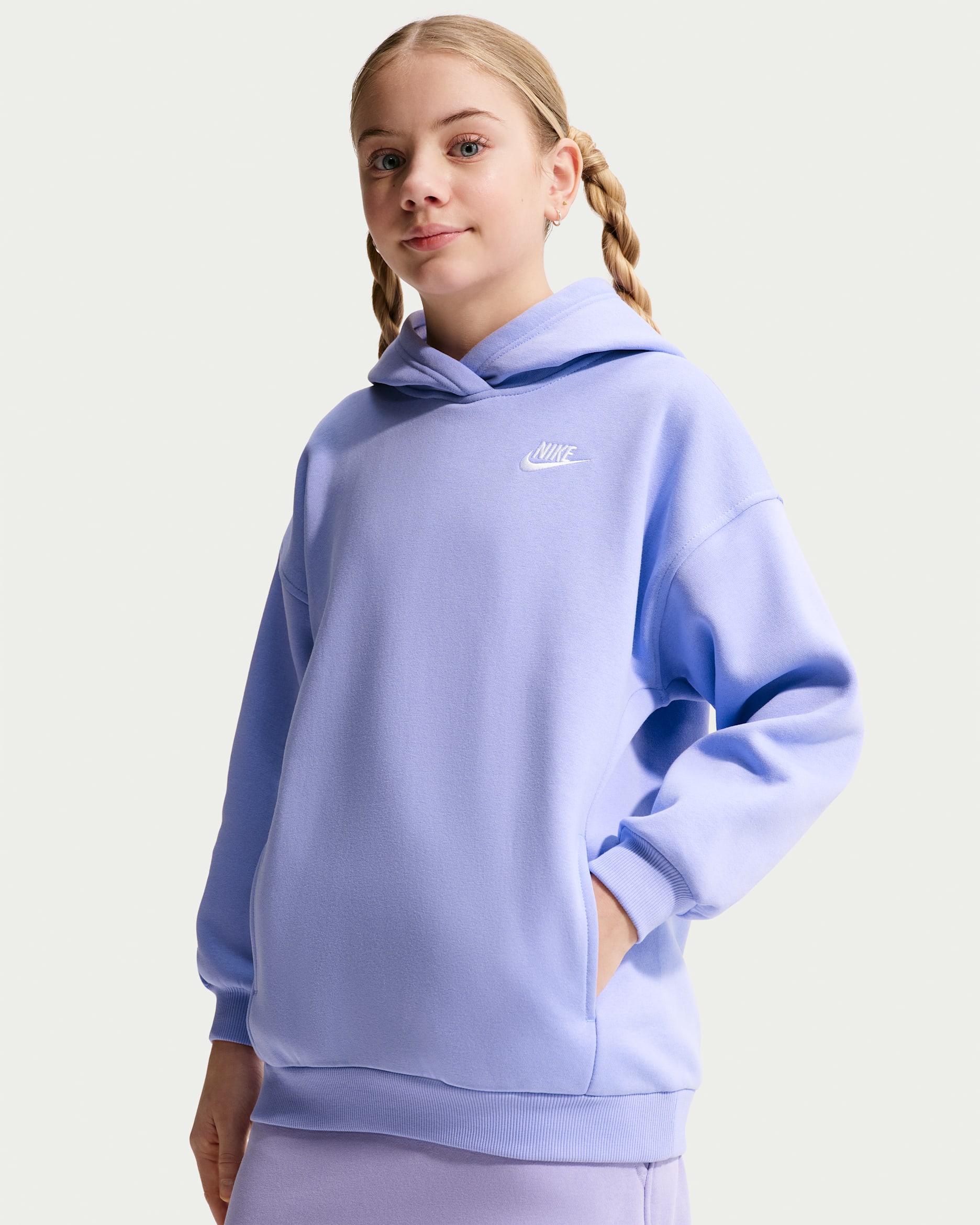 Nike Sportswear Club Fleece Big Kids' Oversized Pullover Hoodie - Light Thistle/Light Thistle/White