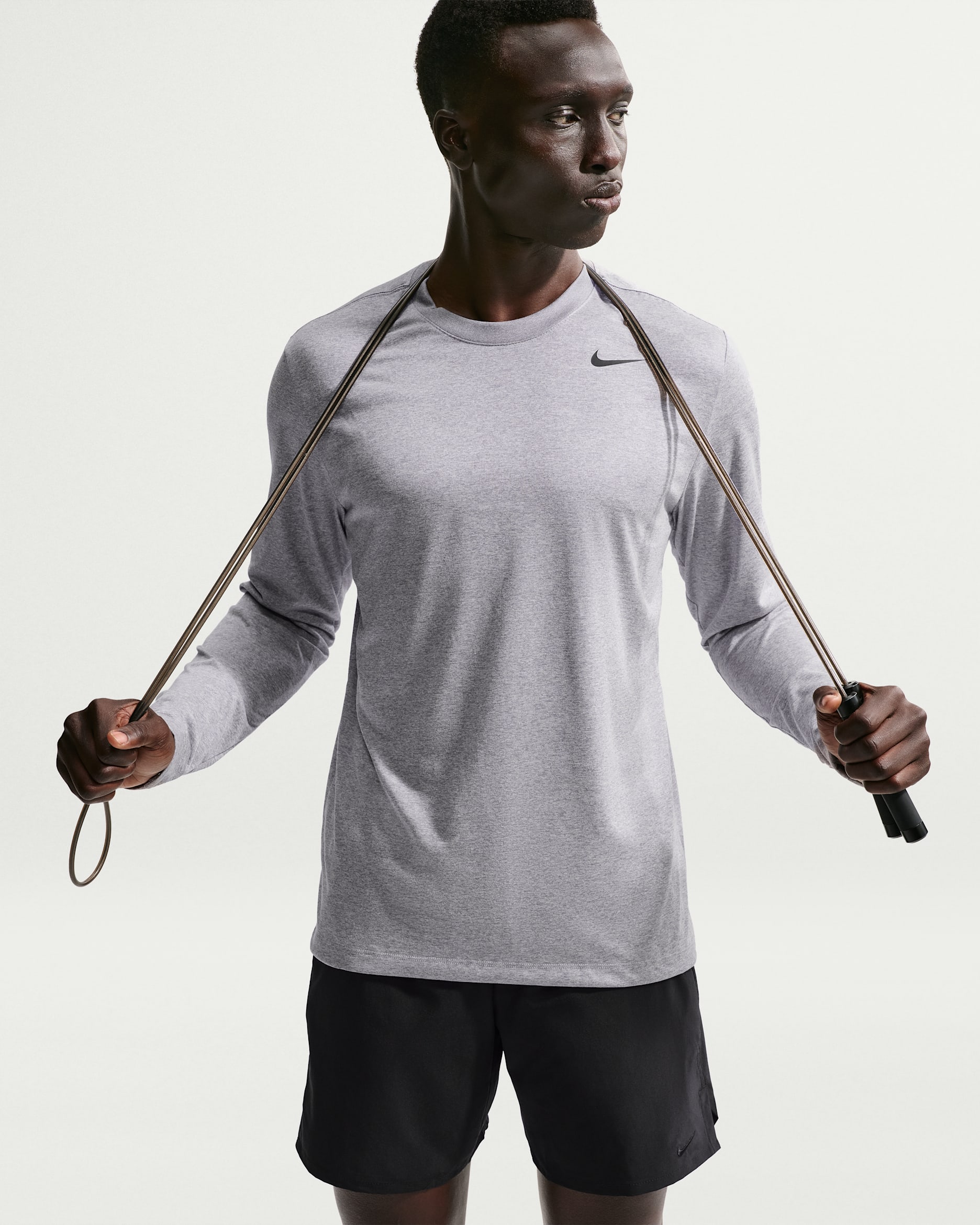 Nike Dri-FIT Legend Men's Long-Sleeve Fitness Top - Tumbled Grey/Flat Silver/Heather/Black