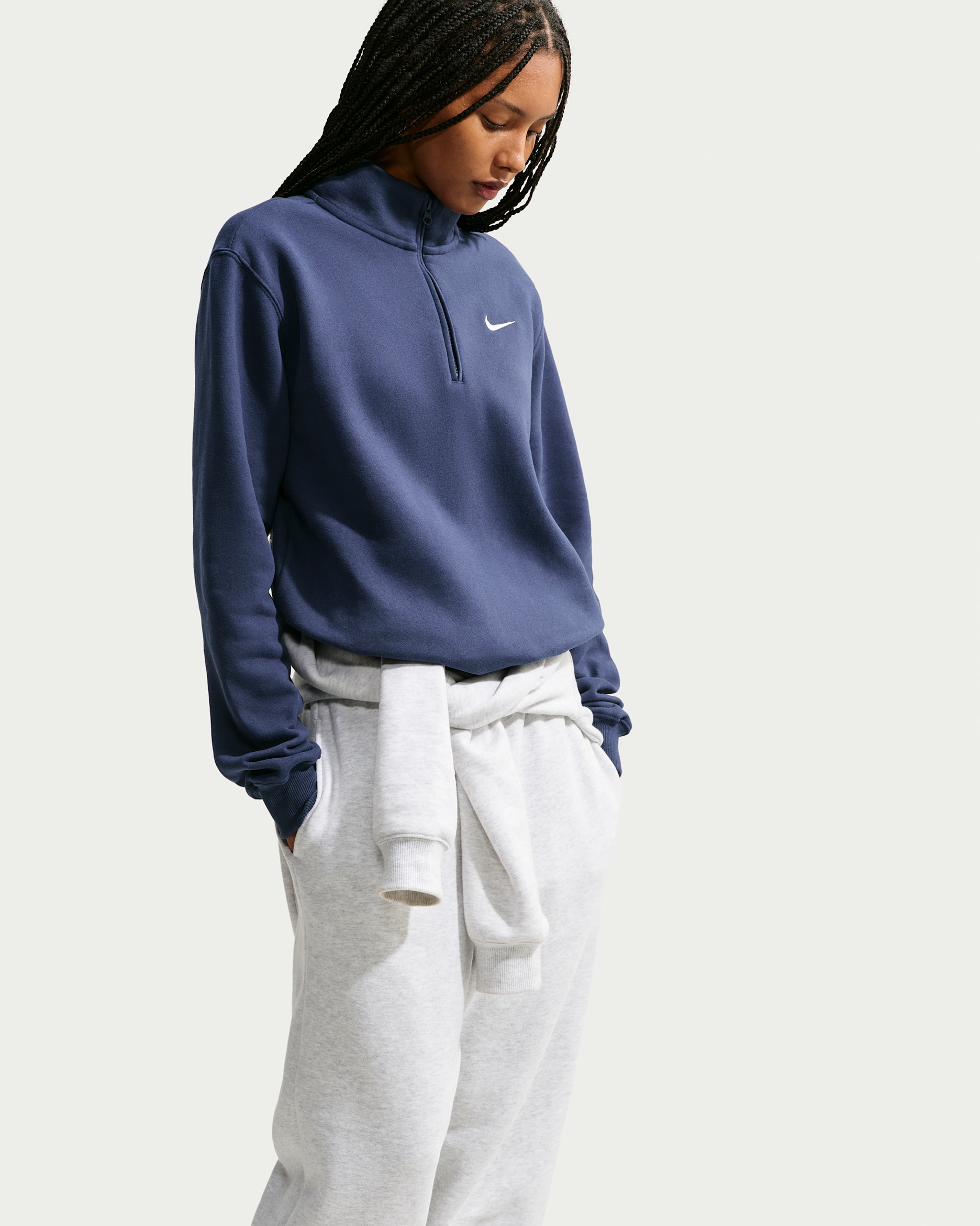 Nike Studio Fleece Medium Weight Women's 1/4-Zip Top - Midnight Navy/Sail
