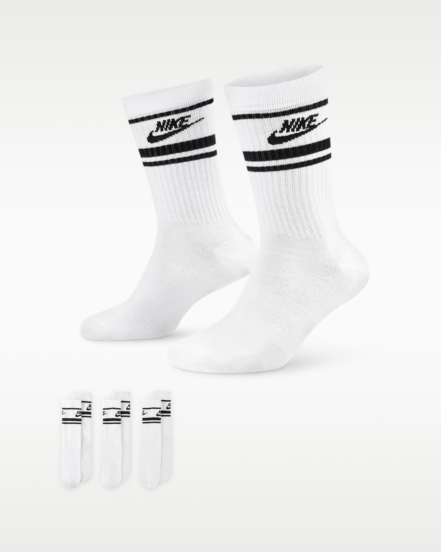 Nike Sportswear Dri-FIT Everyday Essential Crew Socks (3 Pairs) - White/Black/Black