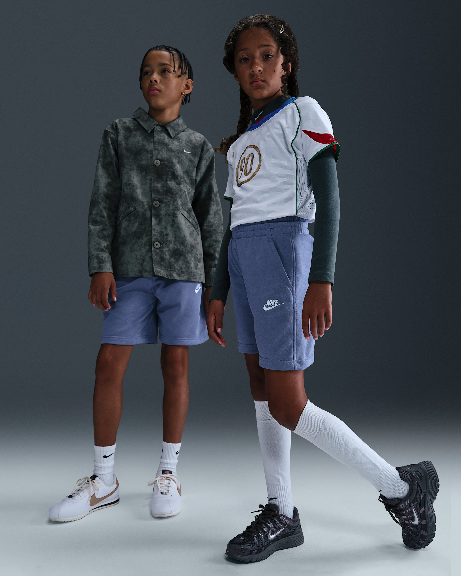 กางเกงขาสั้นผ้าเฟรนช์เทรีเด็กโต Nike Sportswear Club Fleece - World Indigo/ขาว