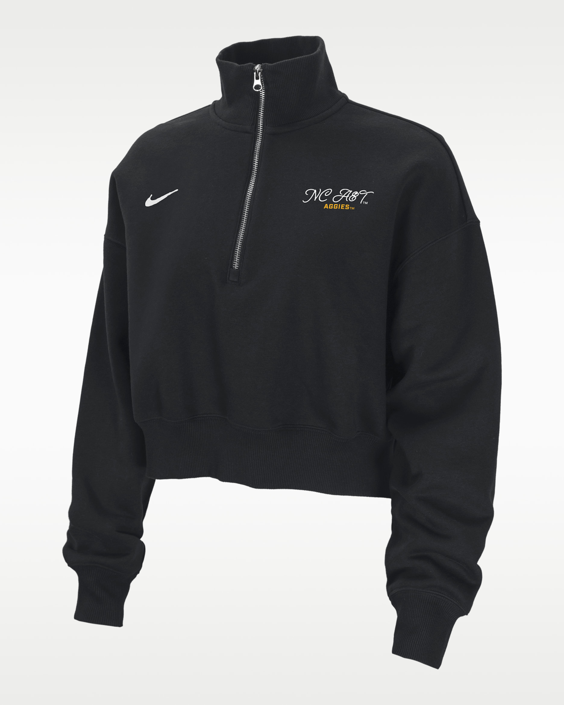 Nike College Phoenix Fleece (North Carolina A&T University) Women's Cropped 1/4-Zip Pullover - Black