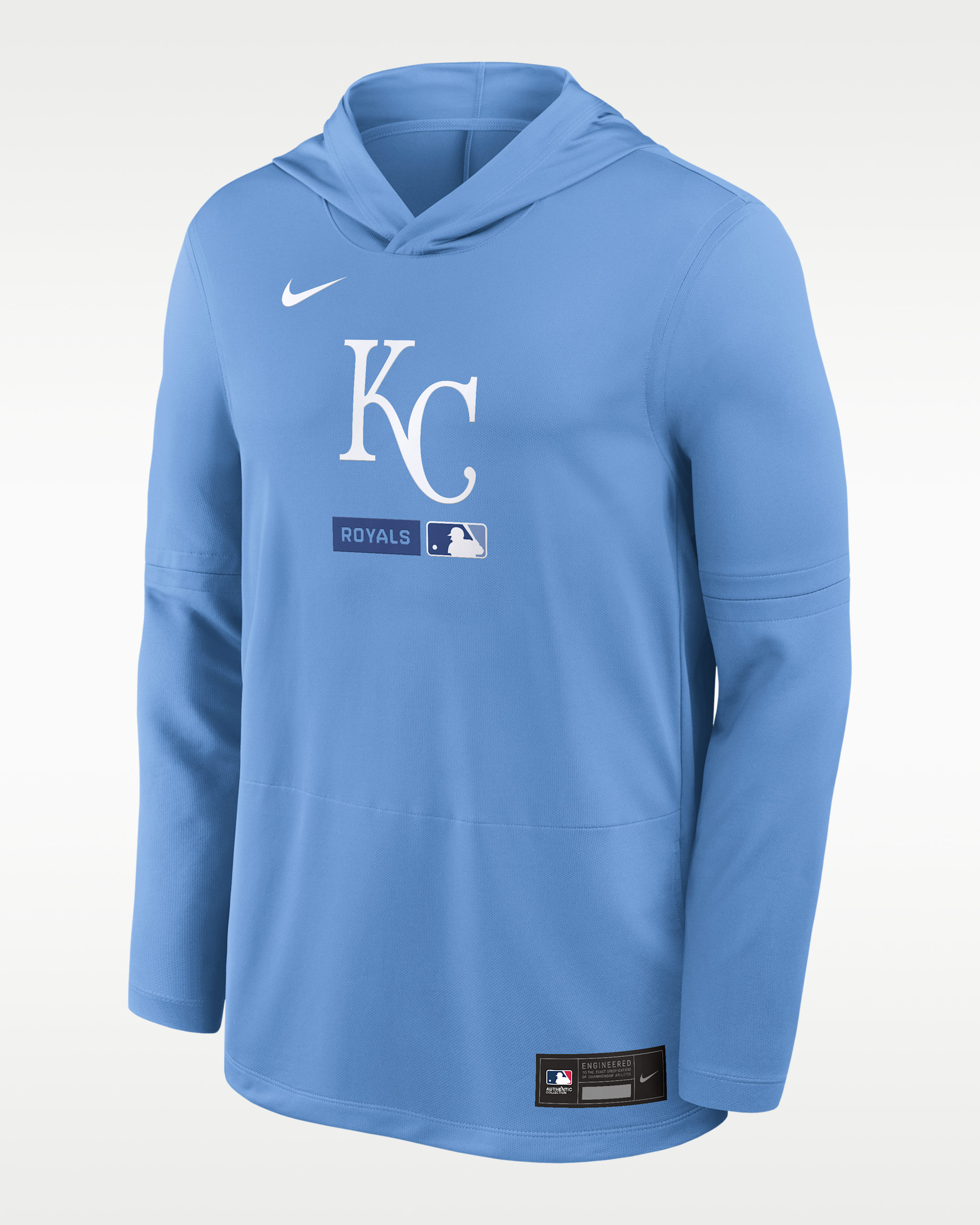 Kansas City Royals Authentic Collection Men's Nike Dri-FIT MLB Long-Sleeve Hooded Top - Light Blue