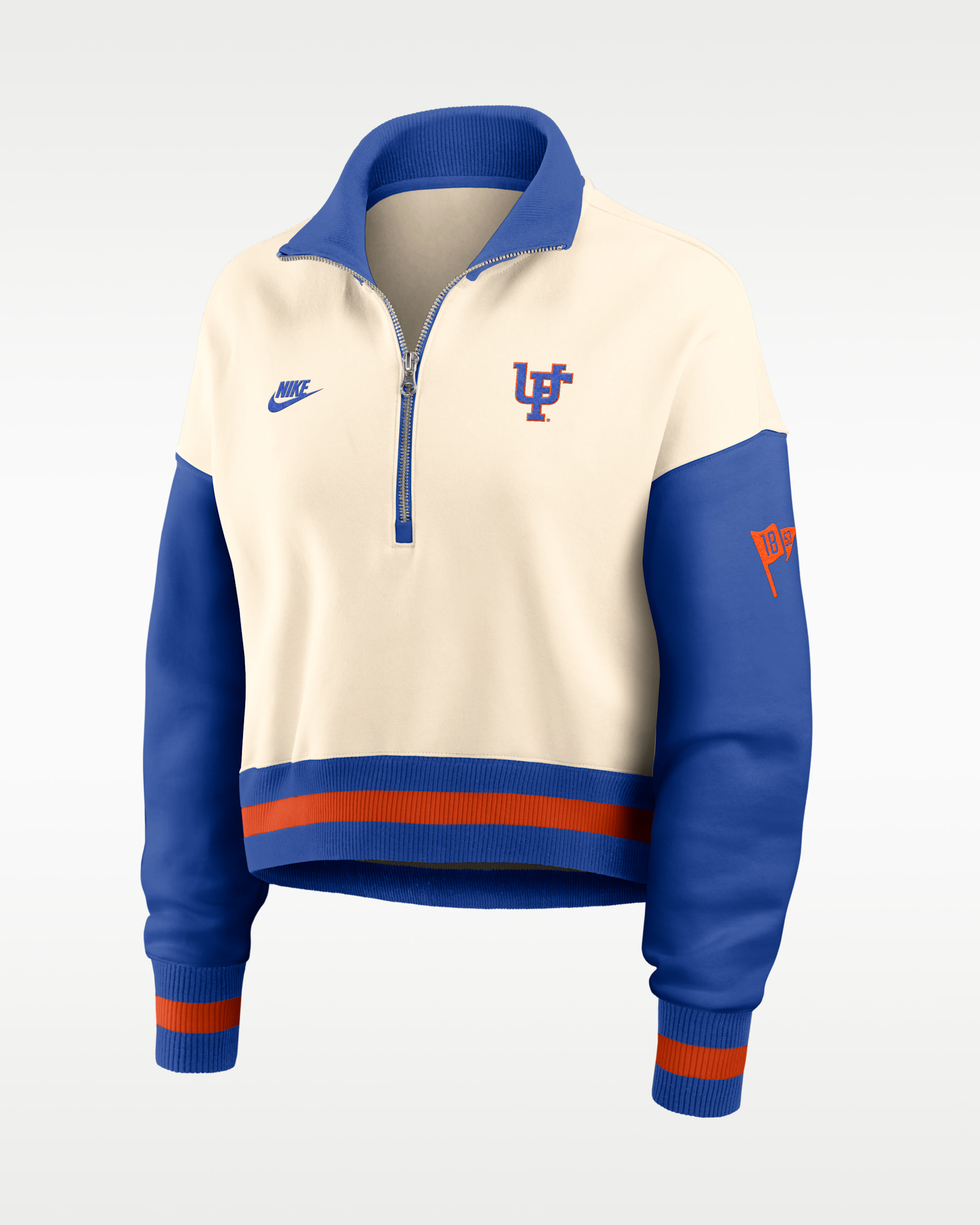 Florida Legacy Women's Nike College Cropped Oversized 1/4-Zip Crew - Natural/Royal
