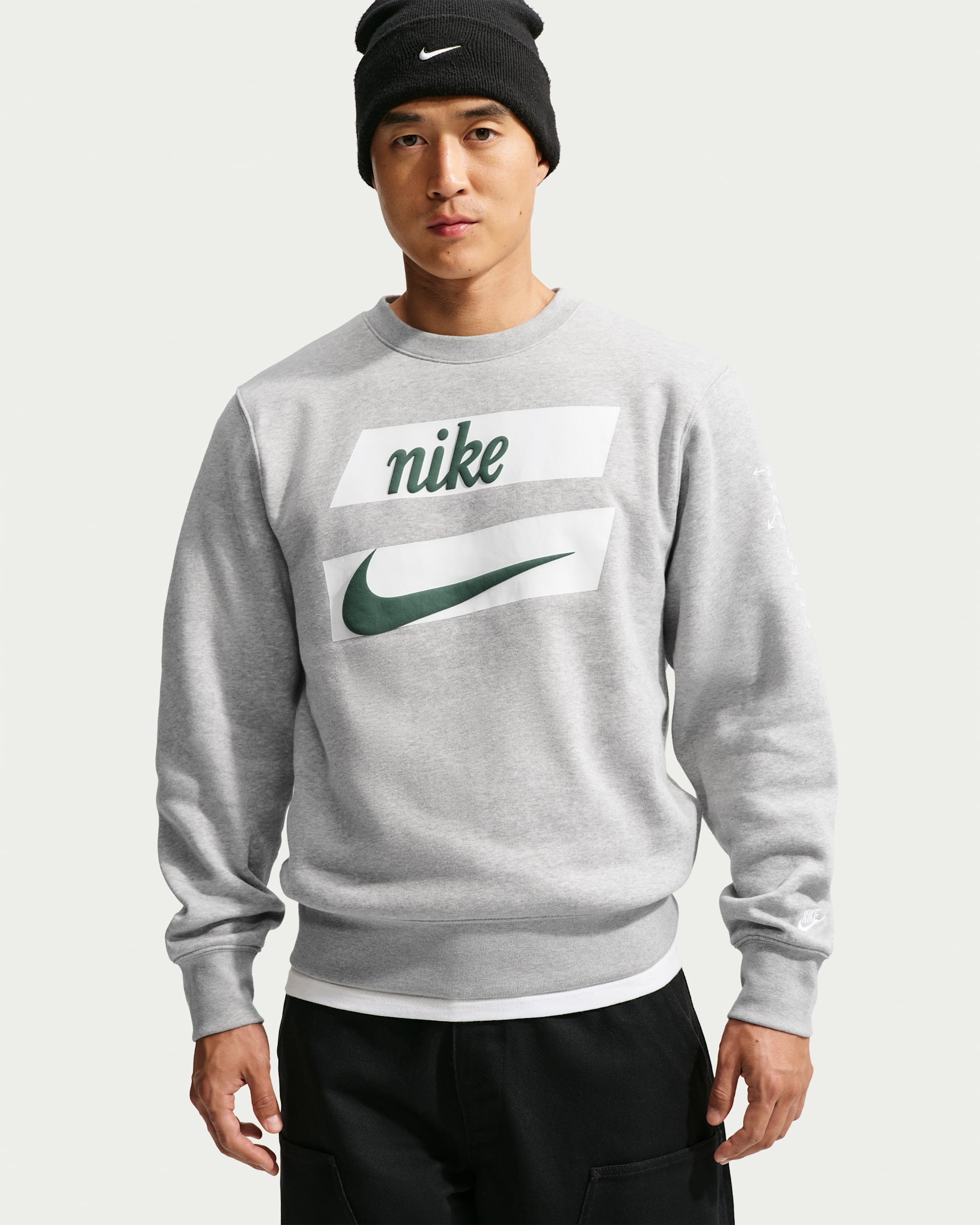Nike Club Men's Fleece Crew-Neck Sweatshirt - Dark Grey Heather/White