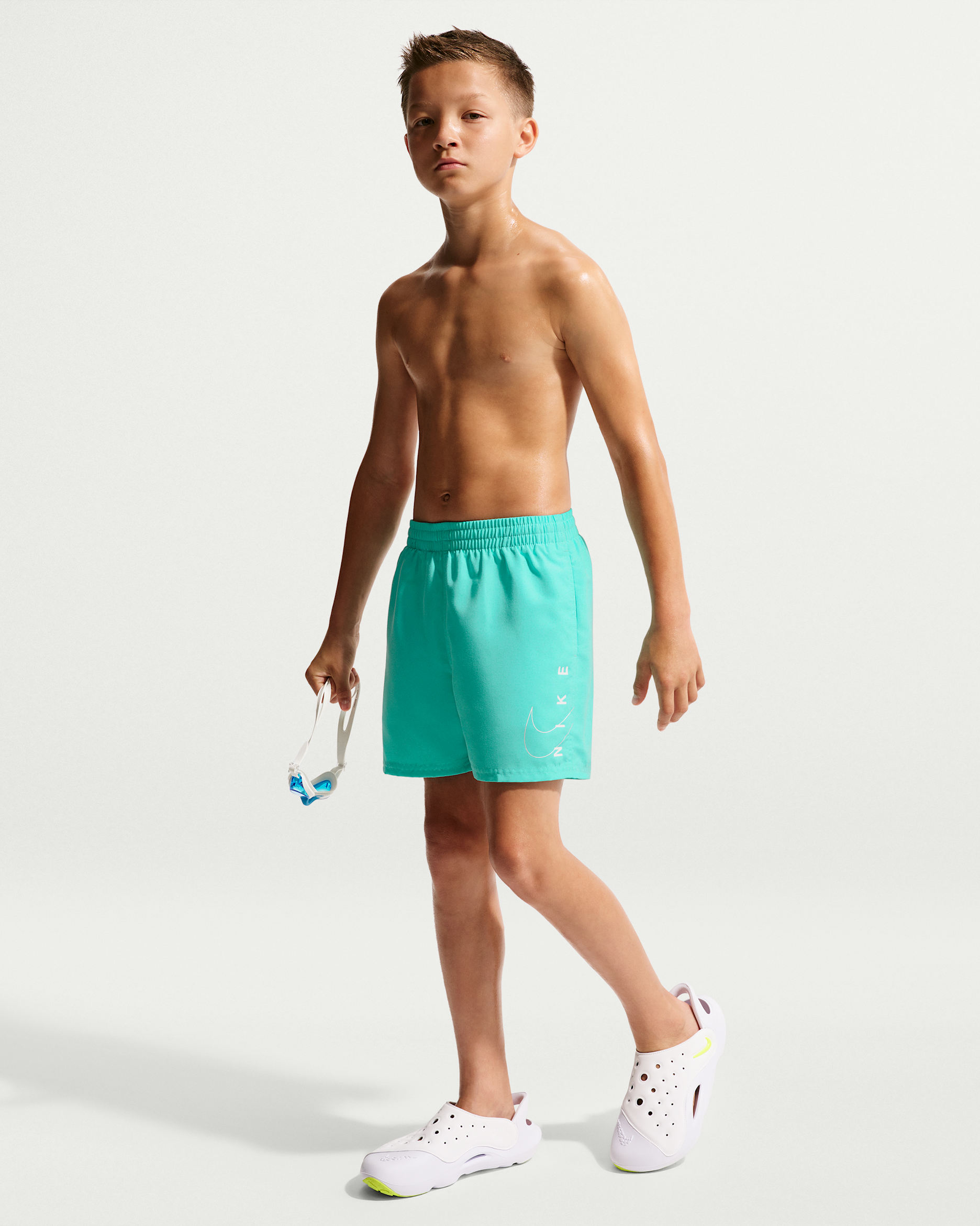 Nike Swim Split Logo Lap Volley-Shorts (Jungen, ca. 10 cm) - Bleached Turquoise/Bleached Turquoise/Weiß