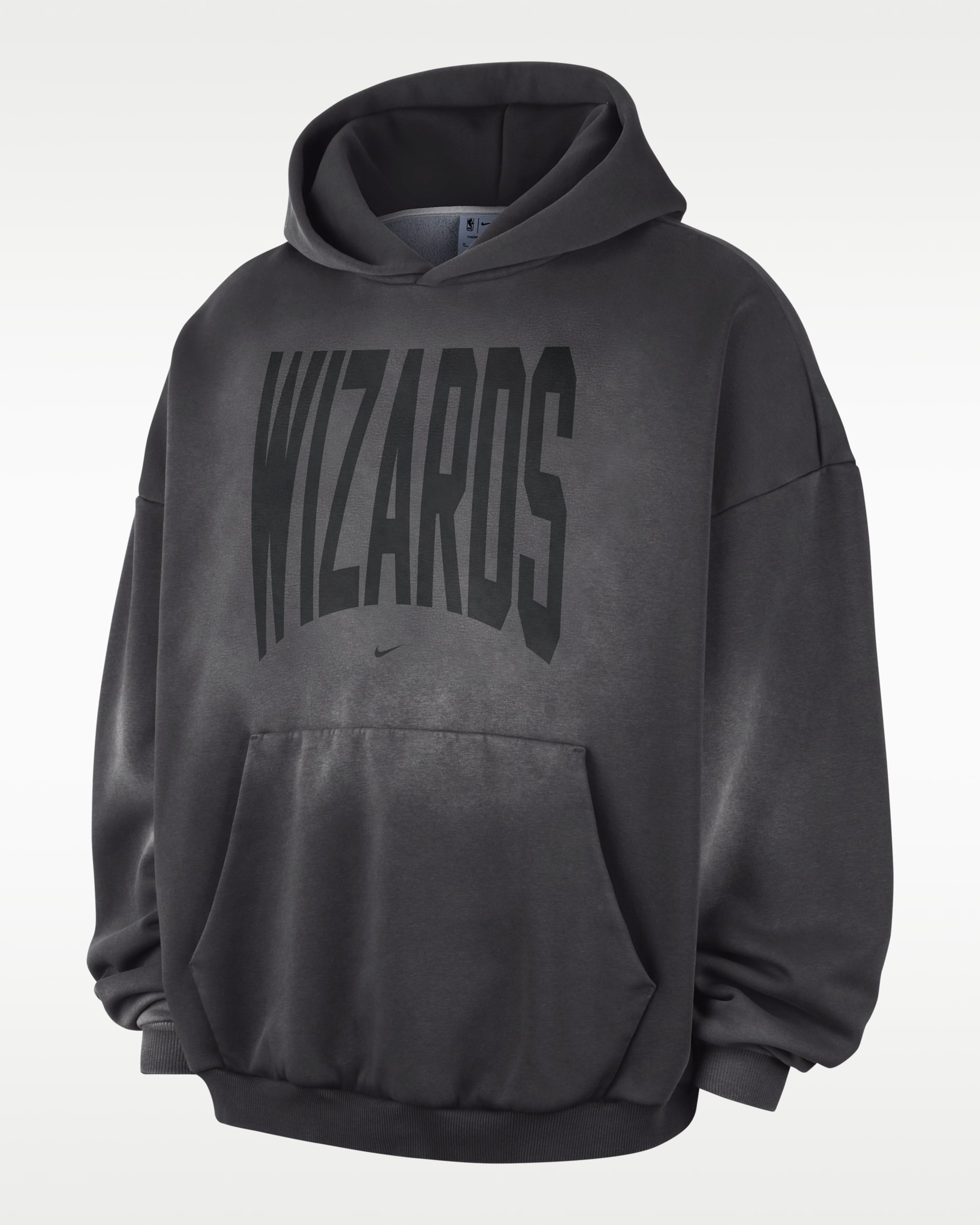 Sudadera con gorro sin cierre de básquetbol de tejido Fleece Therma-FIT para hombre Washington Wizards Standard Issue - Carbón oscuro/Blanco