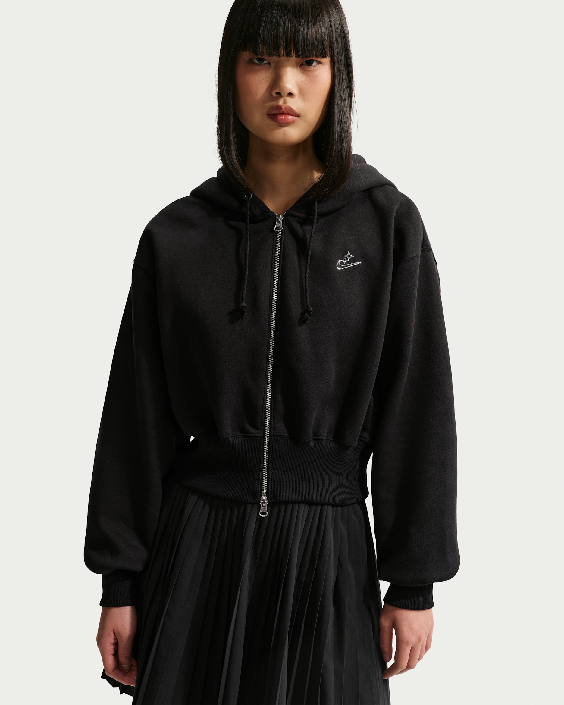Nike Sportswear Phoenix Fleece Women's Loose Cropped Full-Zip Hoodie - Black
