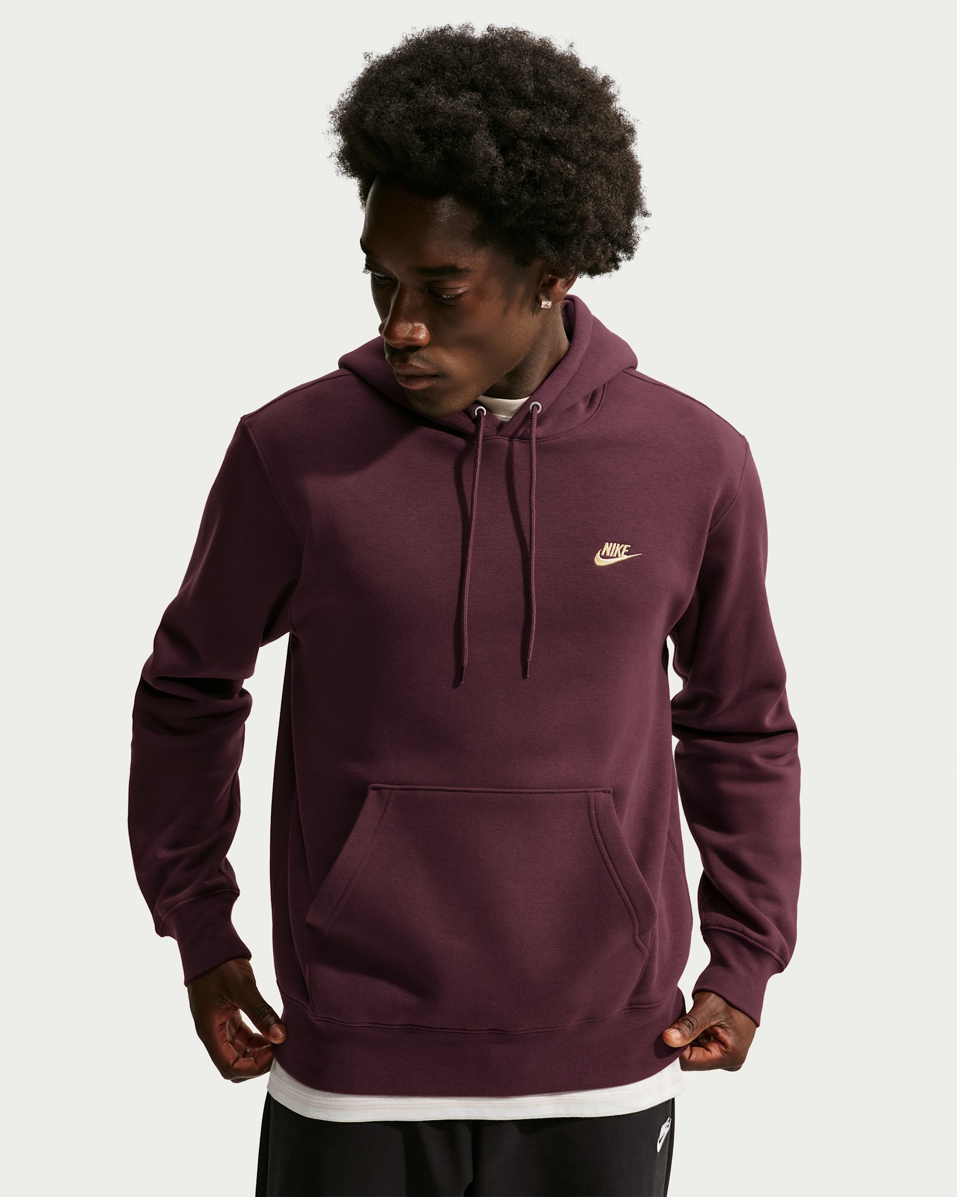 Nike Club Men's Pullover Fleece Hoodie - Burgundy Crush/Burgundy Crush/Metallic Gold