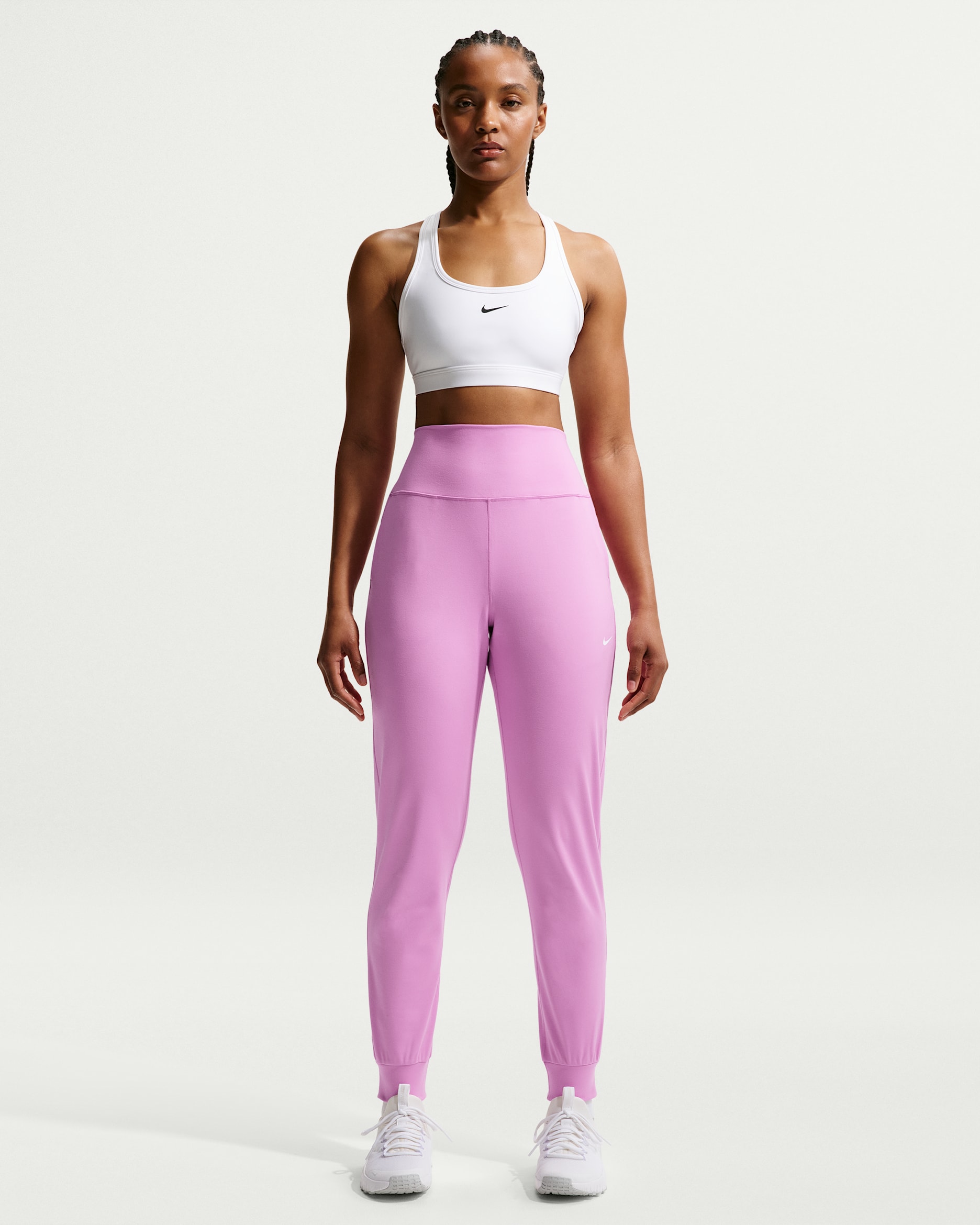 Nike One Women's High-Waisted Full-Length Knit Joggers - Light Magenta/White