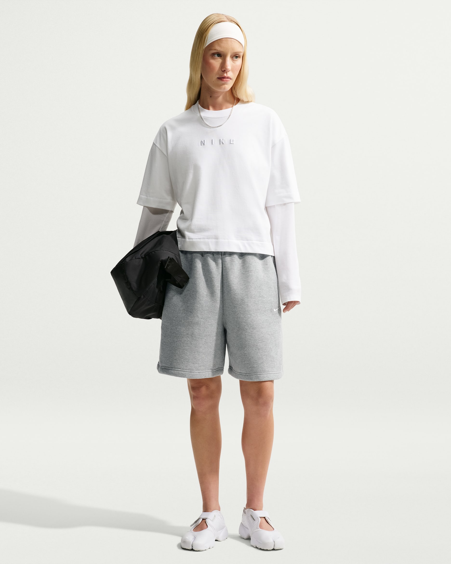 Nike Studio Fleece Medium Weight Women's Oversized High-Rise Shorts - Dark Grey Heather/Sail