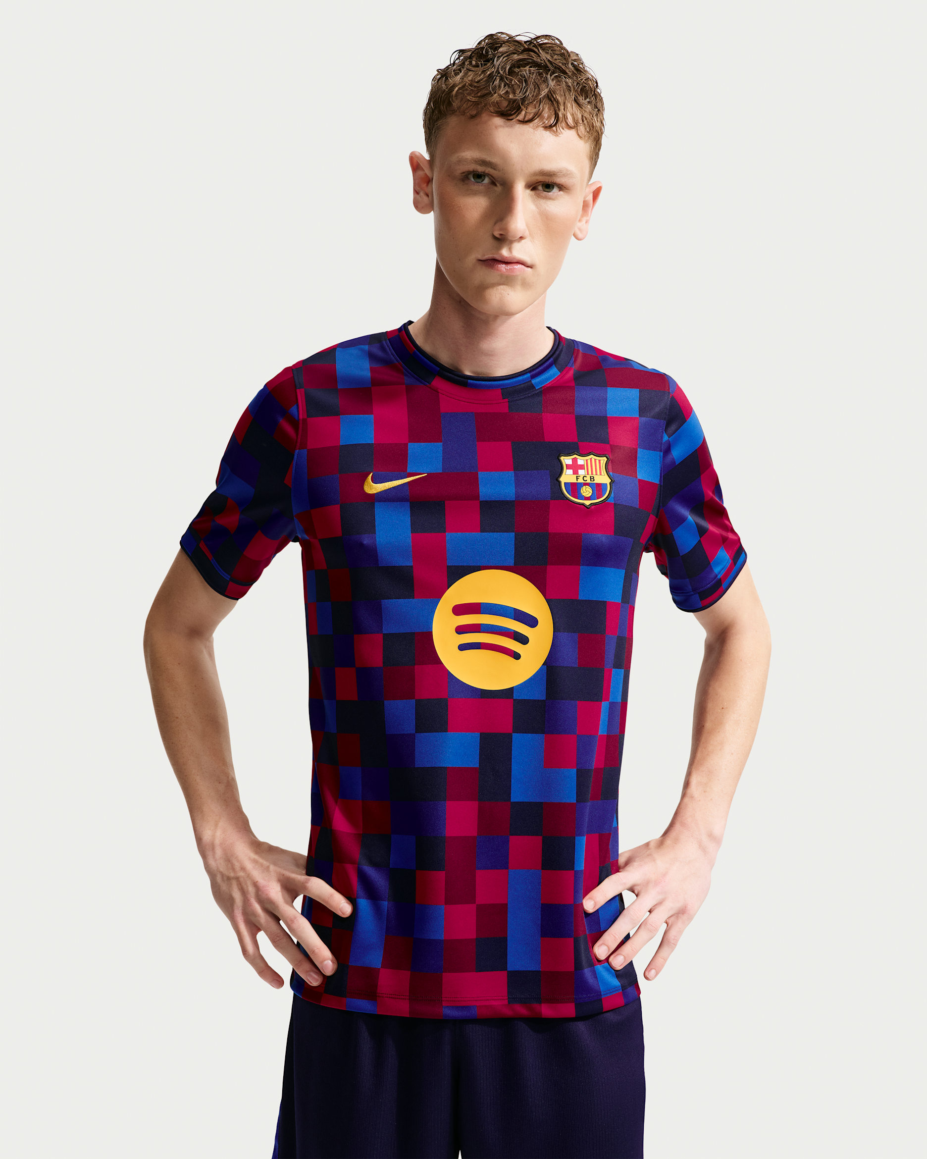 F.C. Barcelona Home Men's Nike Dri-FIT Football Pre-Match Top - Noble Red/Noble Red/Blackened Blue/Mineral Yellow