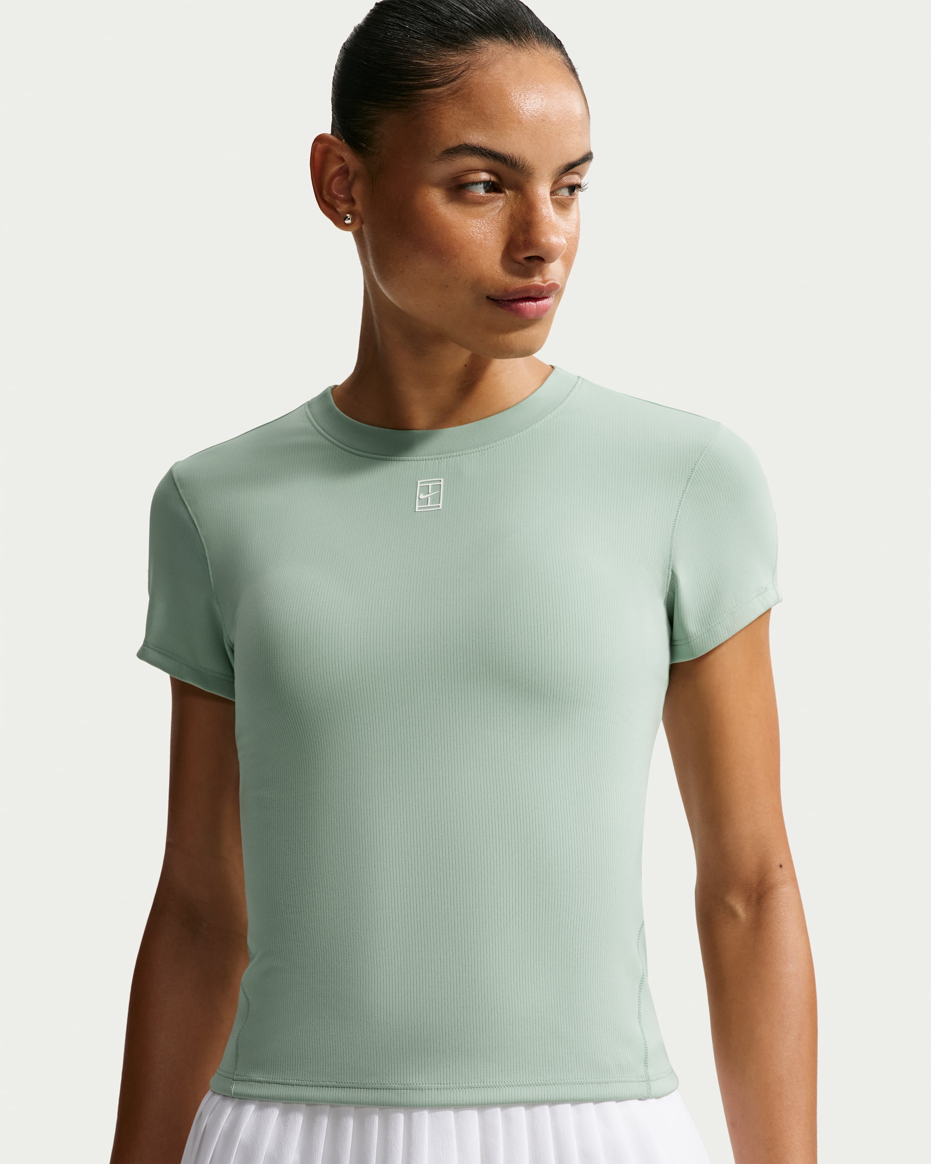 NikeCourt Advantage Dri-FIT Kısa Kollu Kadın Tenis Üstü - Steam/Beyaz