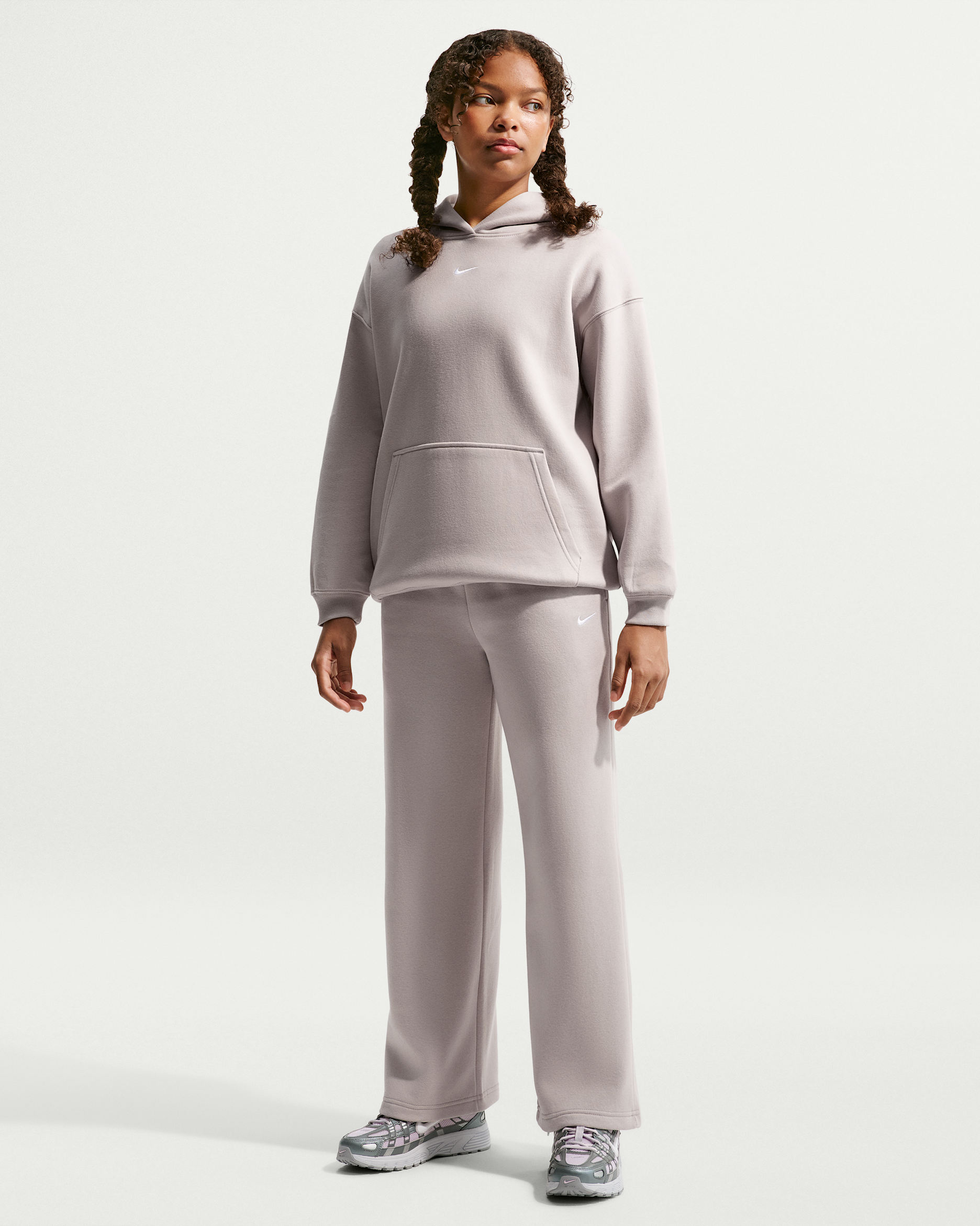 Nike Sportswear Studio Fleece Girls' Open-Hem Pants - Moon Particle/White
