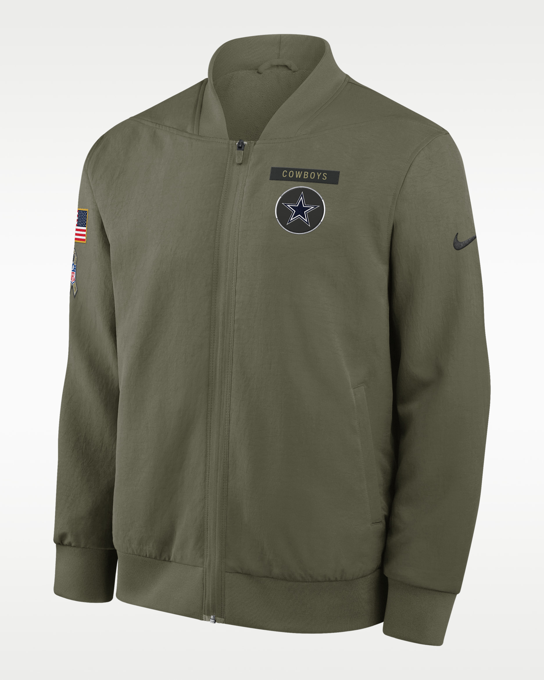 Dallas Cowboys Salute to Service Sideline Men's Nike NFL Full-Zip Bomber Jacket - Olive