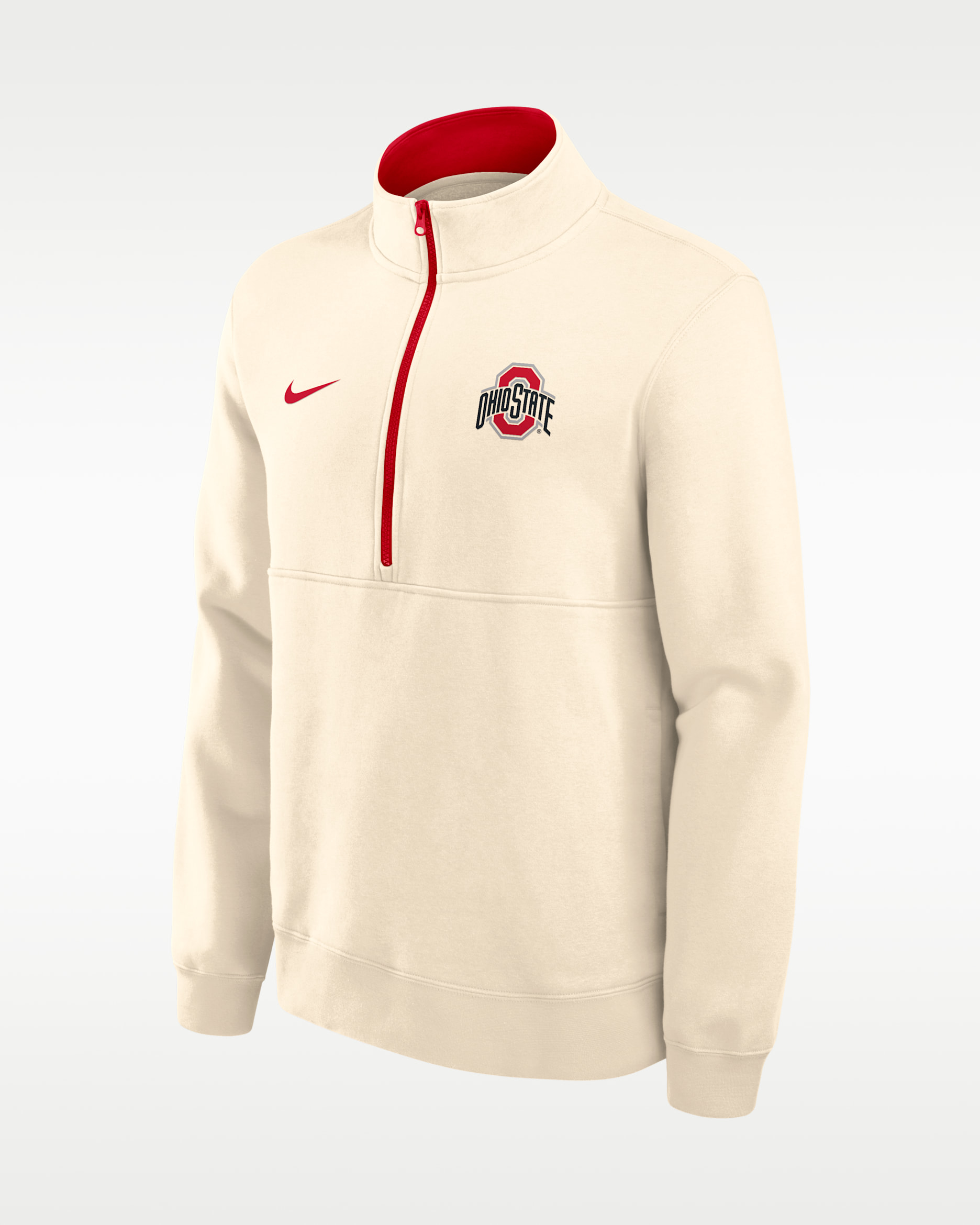 Ohio State Primetime Primary Logo Men's Nike College 1/2-Zip Crew - Natural/University Red