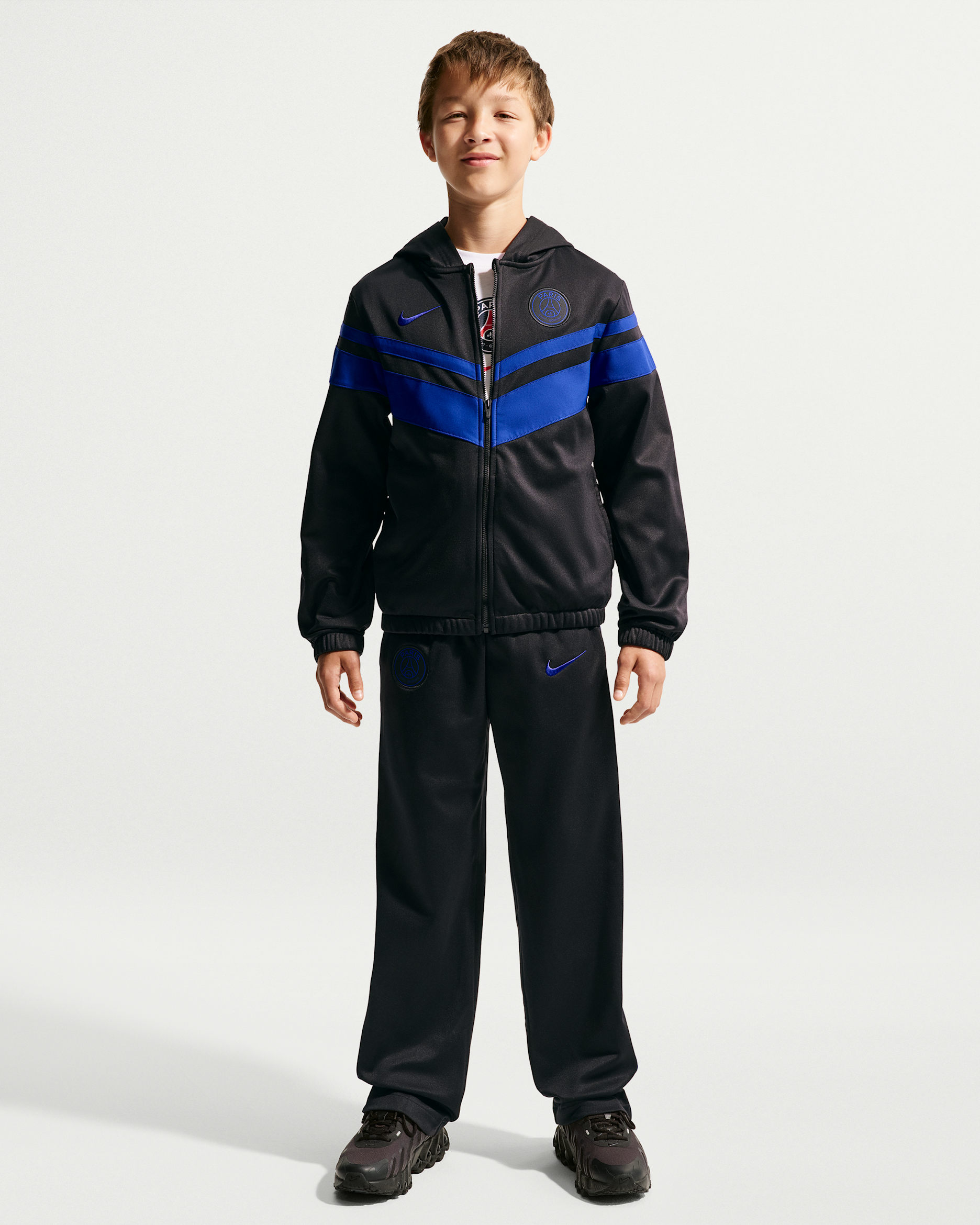 Paris Saint-Germain Home Older Kids' Nike Dri-FIT Football Hooded Tracksuit - Black/Black/Old Royal/Old Royal