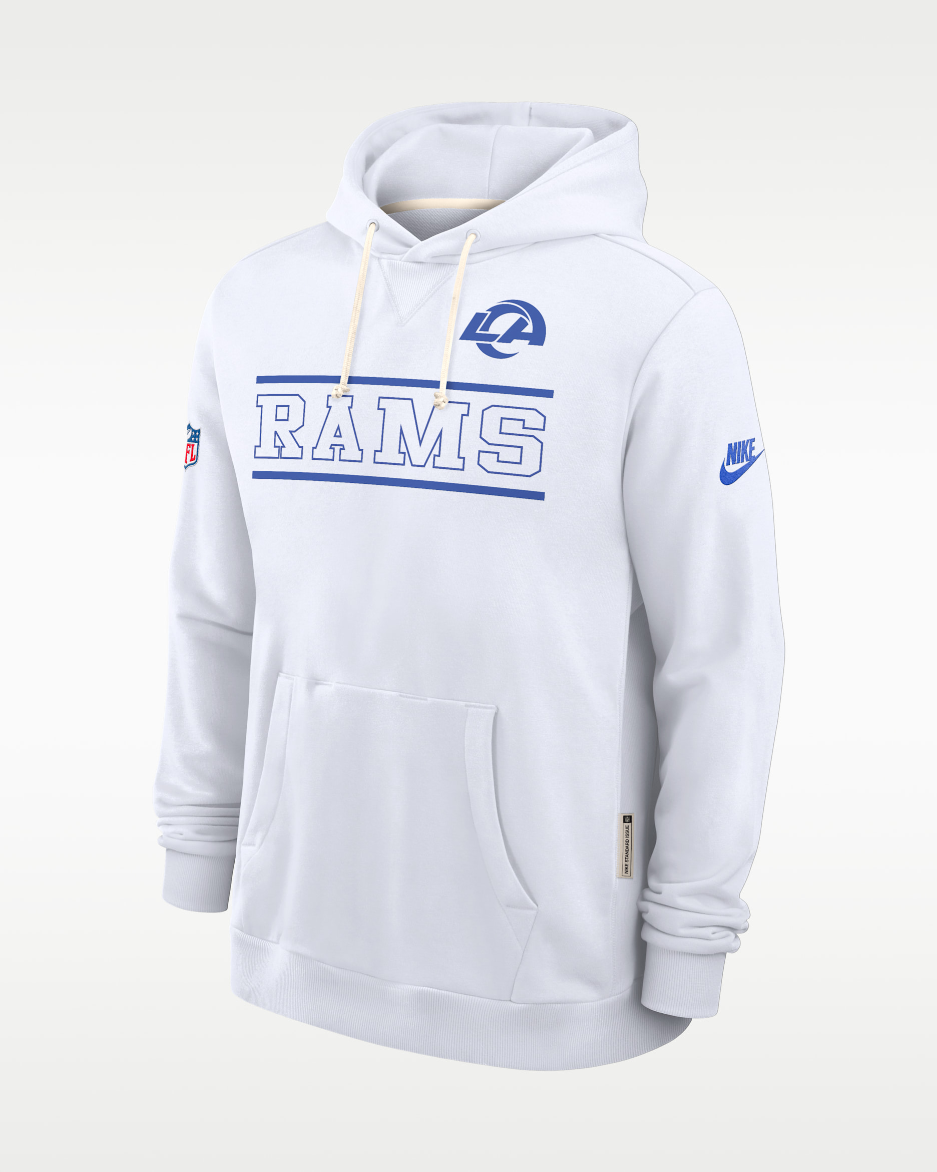 Sudadera con gorro sin cierre Nike Dri-FIT de la NFL para hombre Los Angeles Rams Alt Standard Issue - Blanco