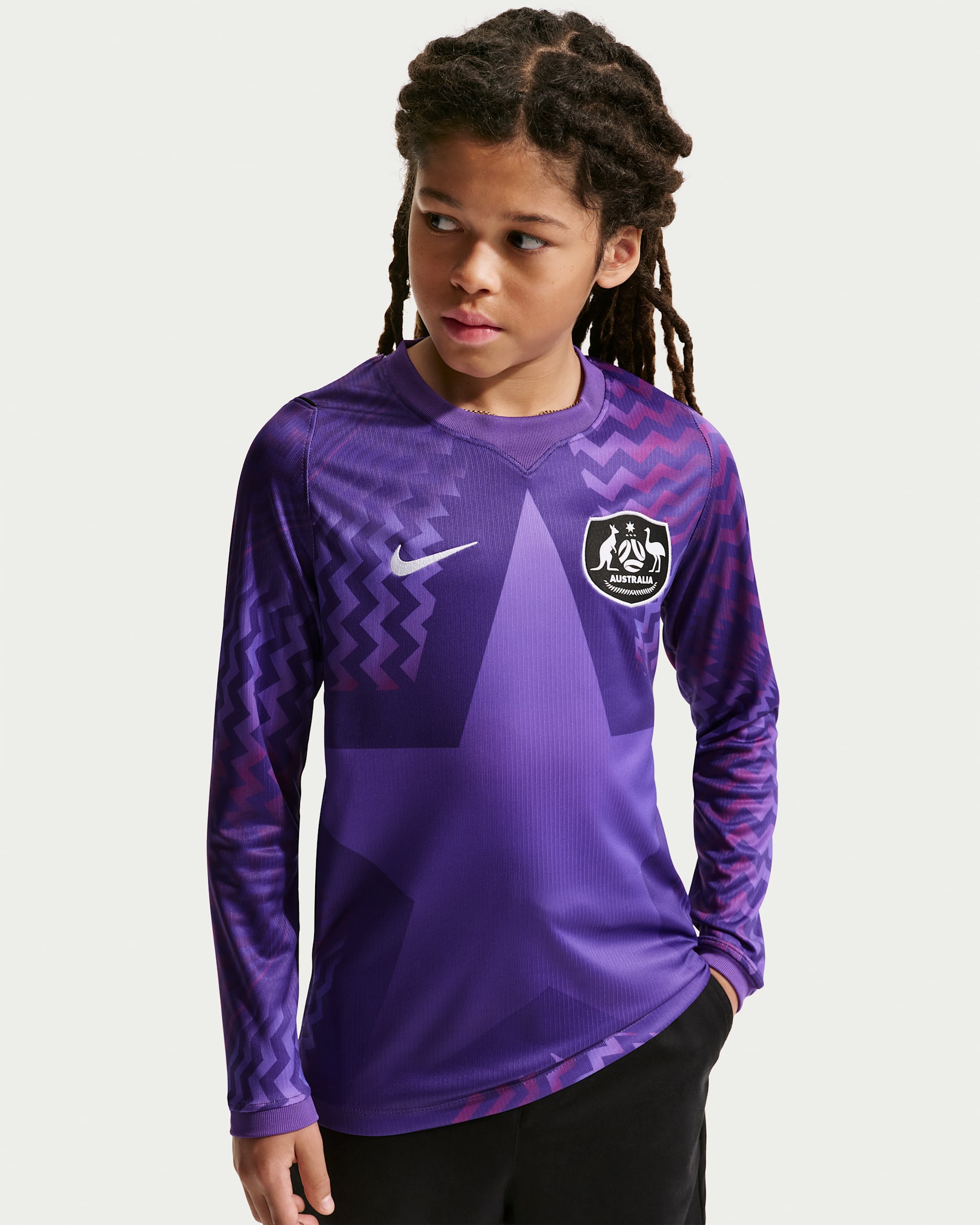 Australia 2026 Stadium Goalkeeper Older Kids' Nike Dri-FIT Football Replica Shirt - Wild Grape/Black/White