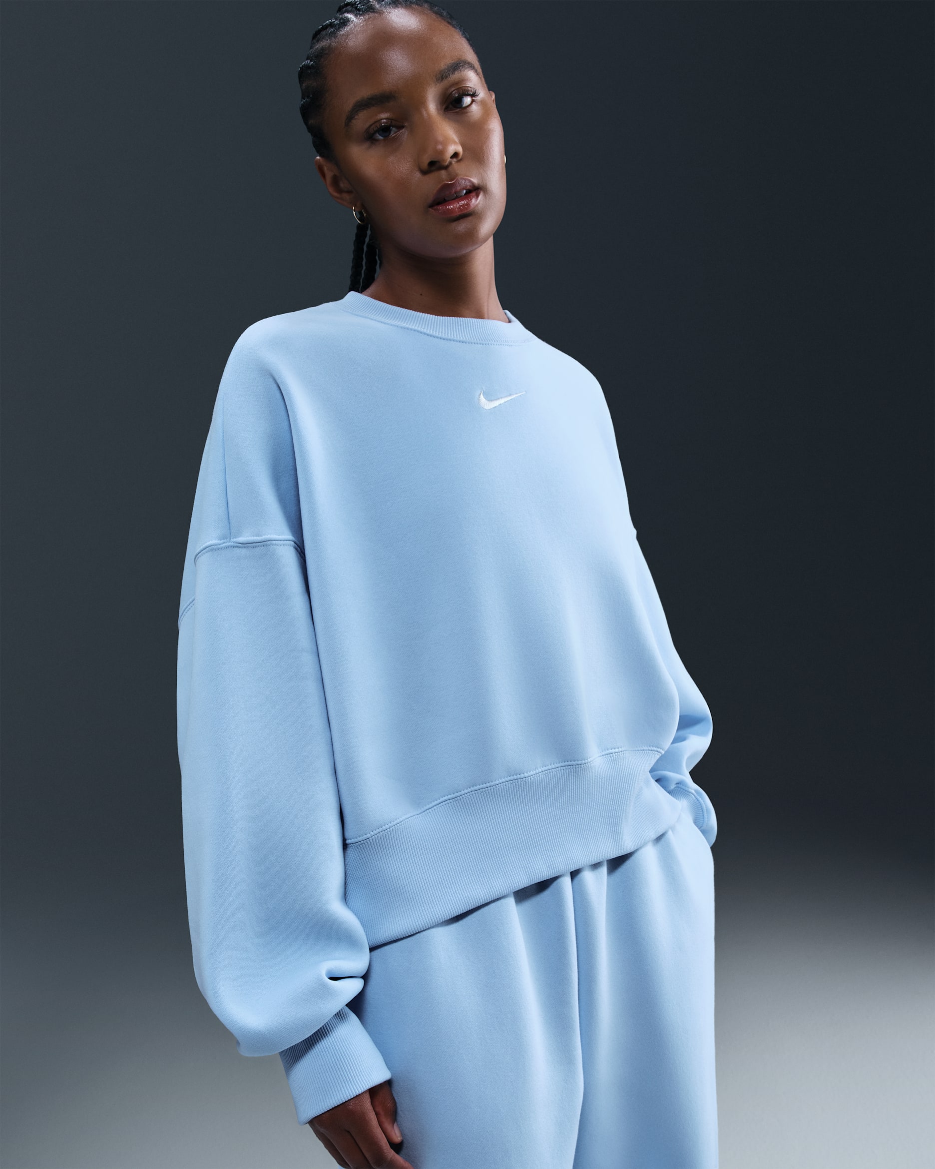 Sudadera sin cierre de cuello redondo extra oversized para mujer Nike Sportswear Phoenix Fleece - Azul celestino/Vela