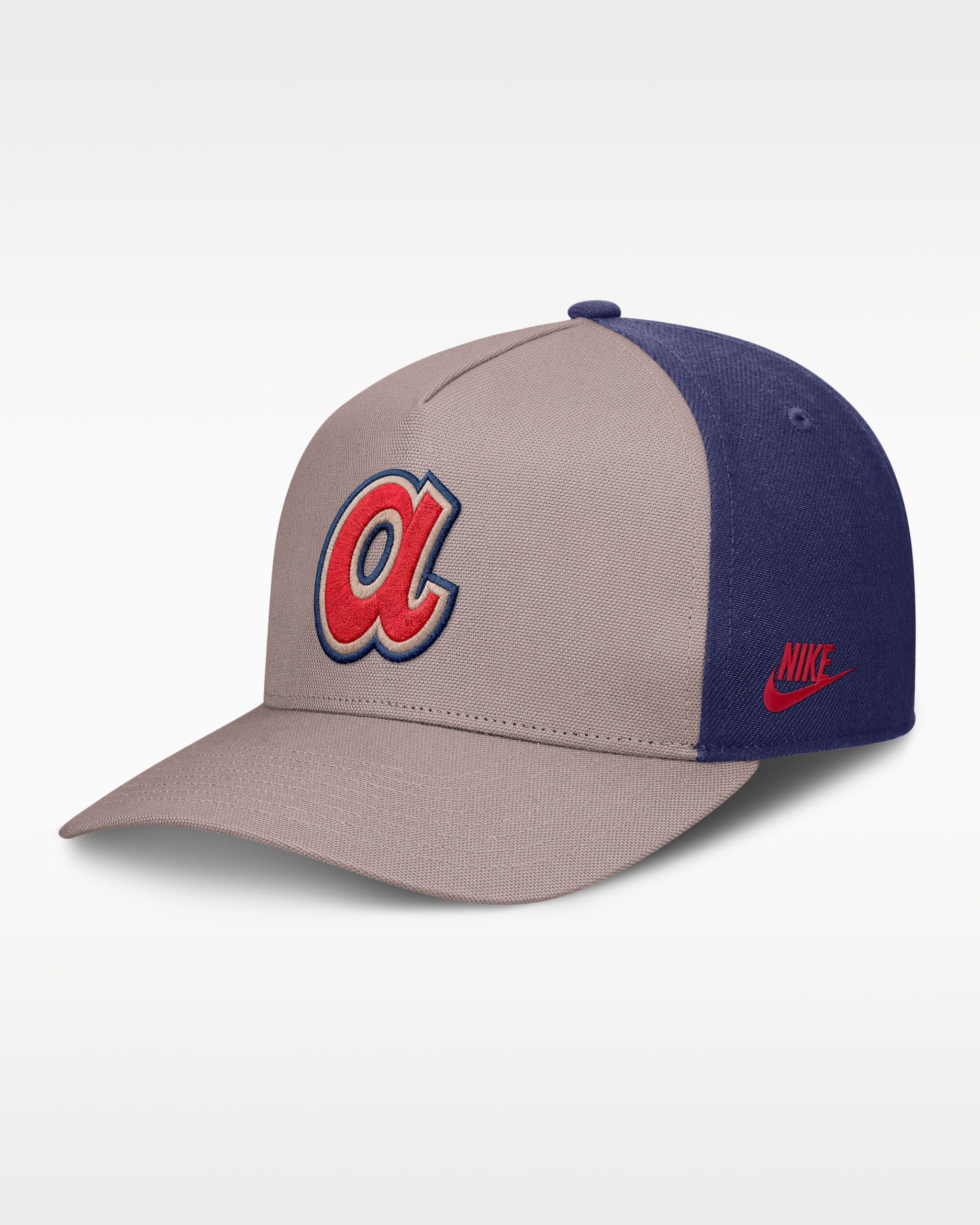 Gorra Nike de la MLB ajustable con estructura A-Frame para hombre Atlanta Braves Cooperstown Rise - Café claro leyenda/Azul