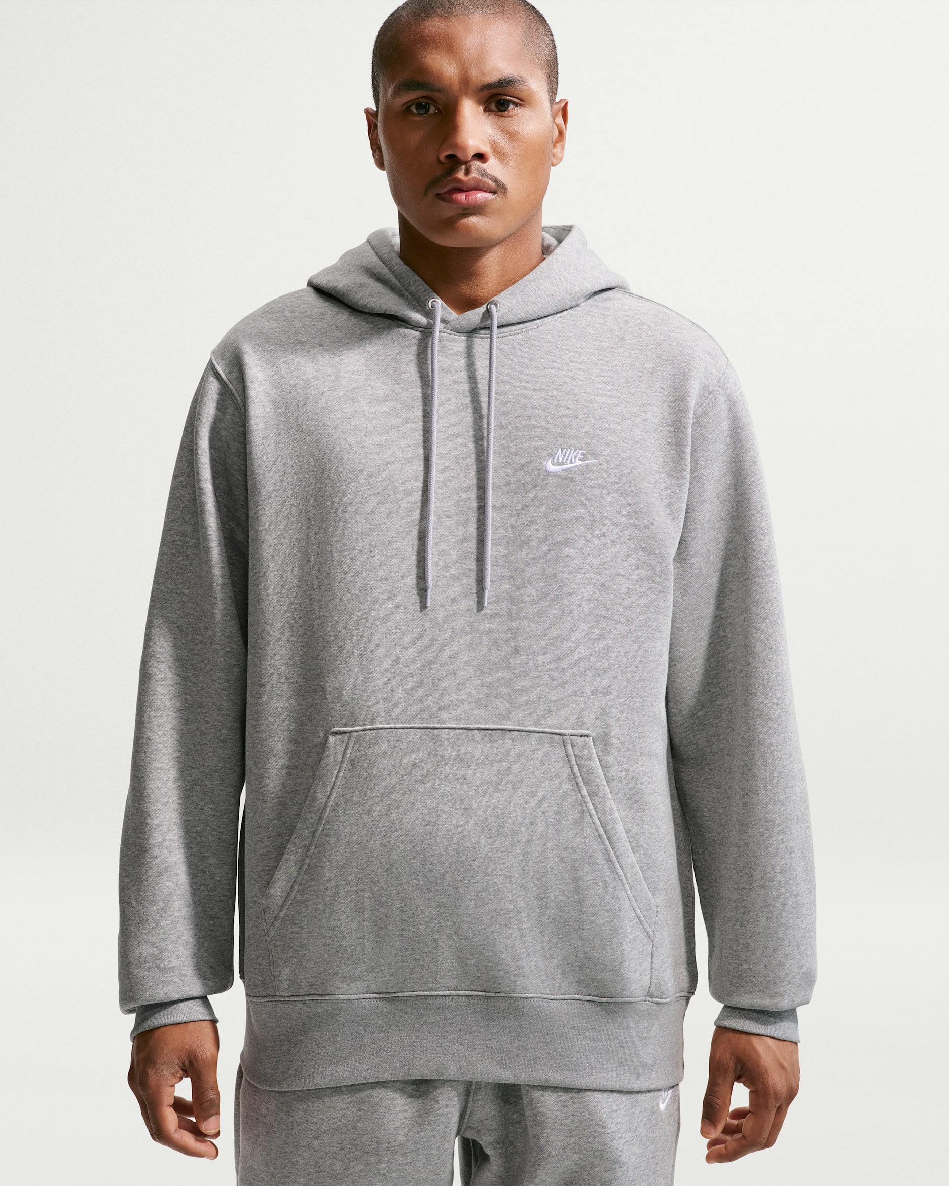 Nike Club Men's Pullover Fleece Hoodie - Dark Grey Heather/Light Smoke Grey/White