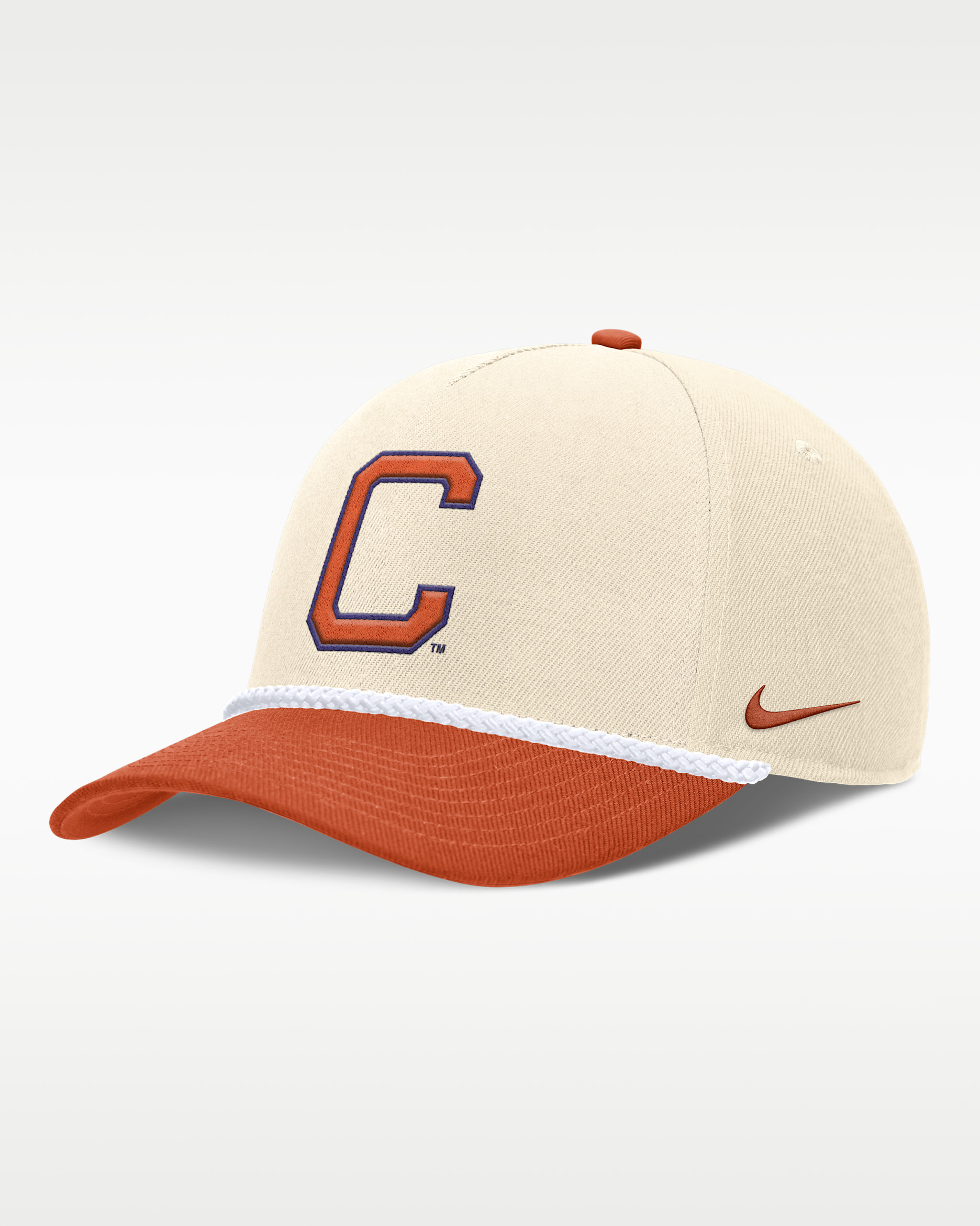 Clemson Primetime Rope 2-Tone Rise Men's Nike College Adjustable Hat - Natural