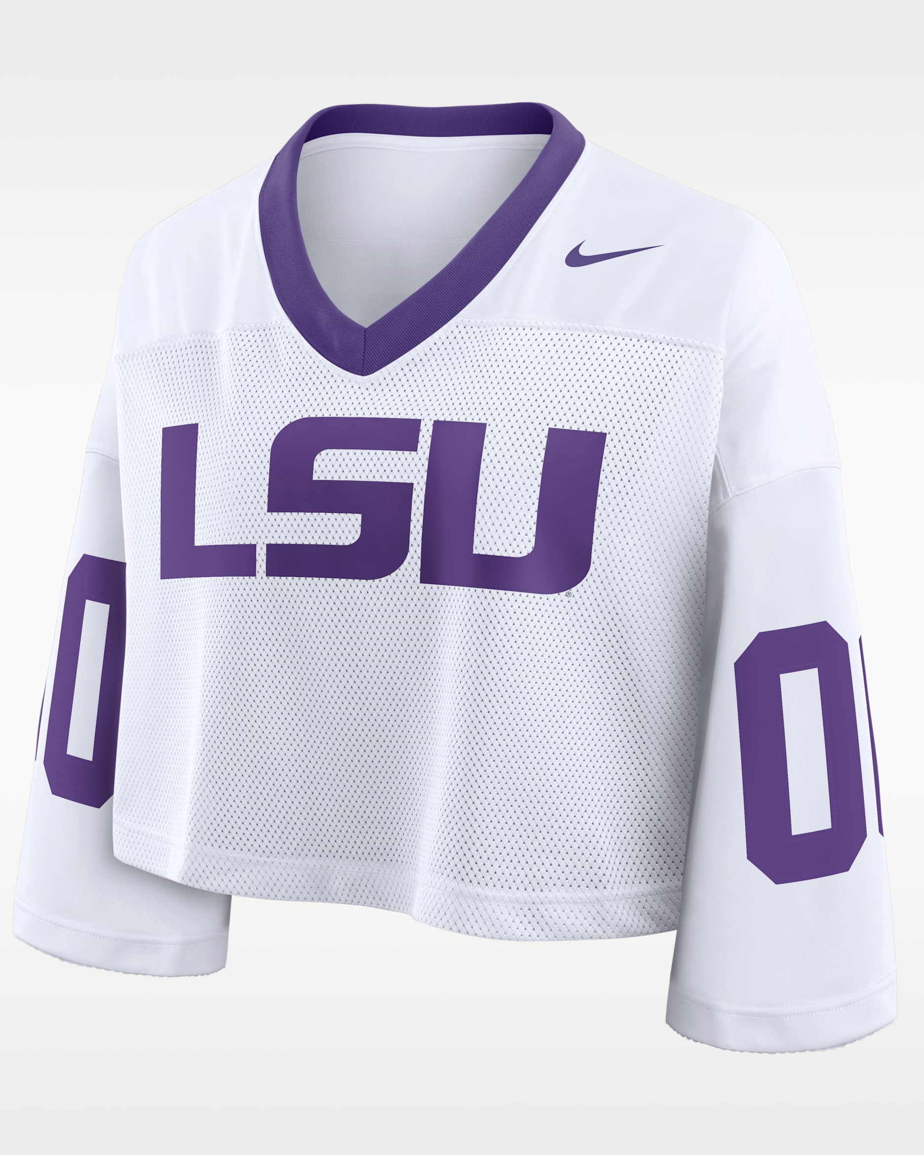LSU Logo Women's Nike Dri-FIT College Cropped Jersey - White/Purple