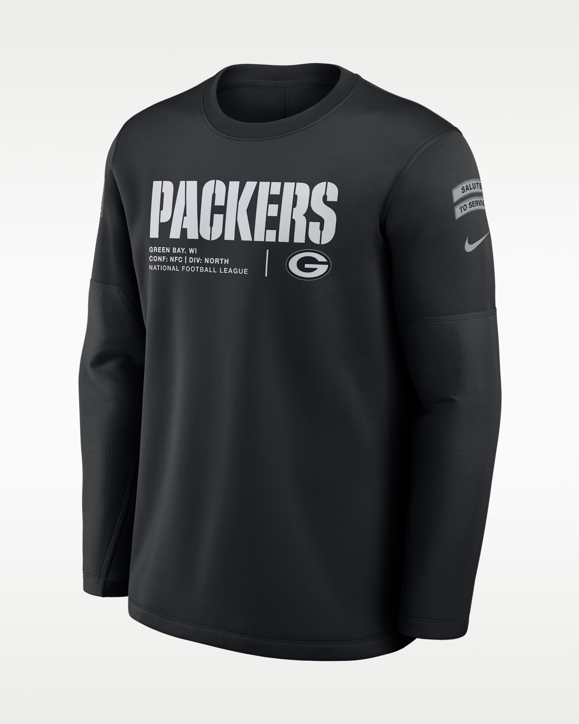 Green Bay Packers Salute to Service Sideline Coaches Men's Nike NFL Pullover Crew - Black