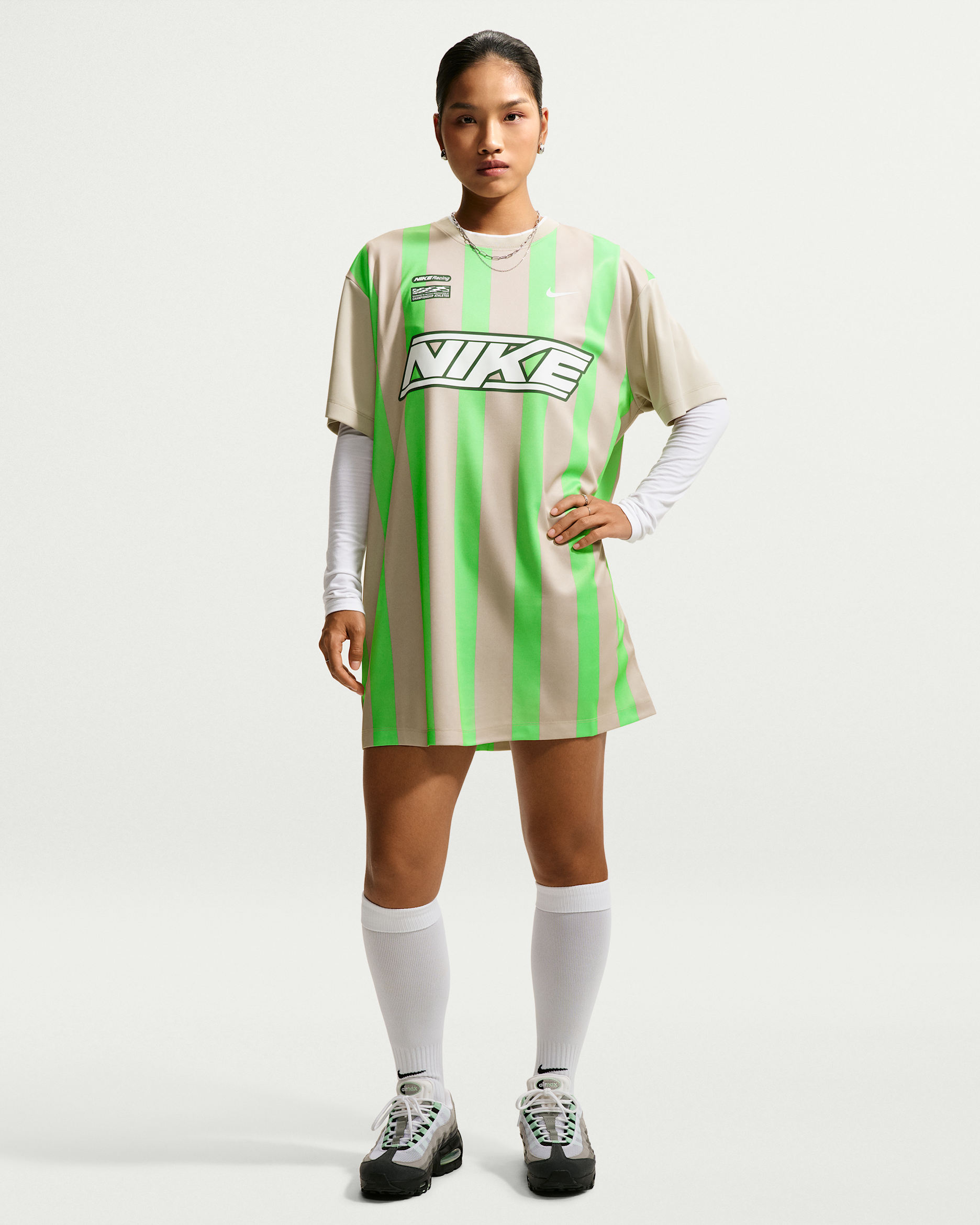 Nike Sportswear Women's Oversized Jersey Mini Dress - Cream II/Illusion Green/White