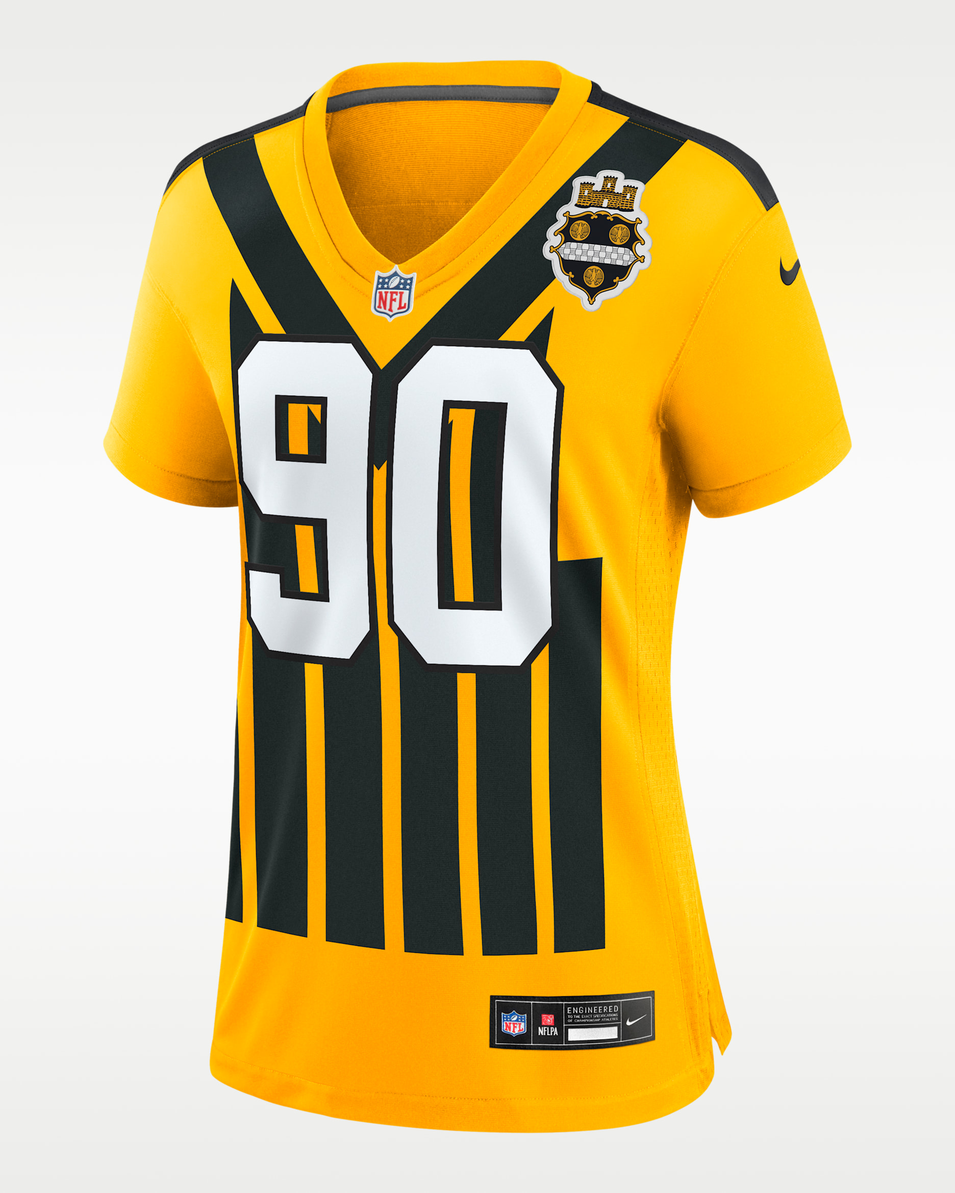 Jersey Nike de la NFL Game para mujer de T.J. Watt de los Pittsburgh Steelers - Oro universitario