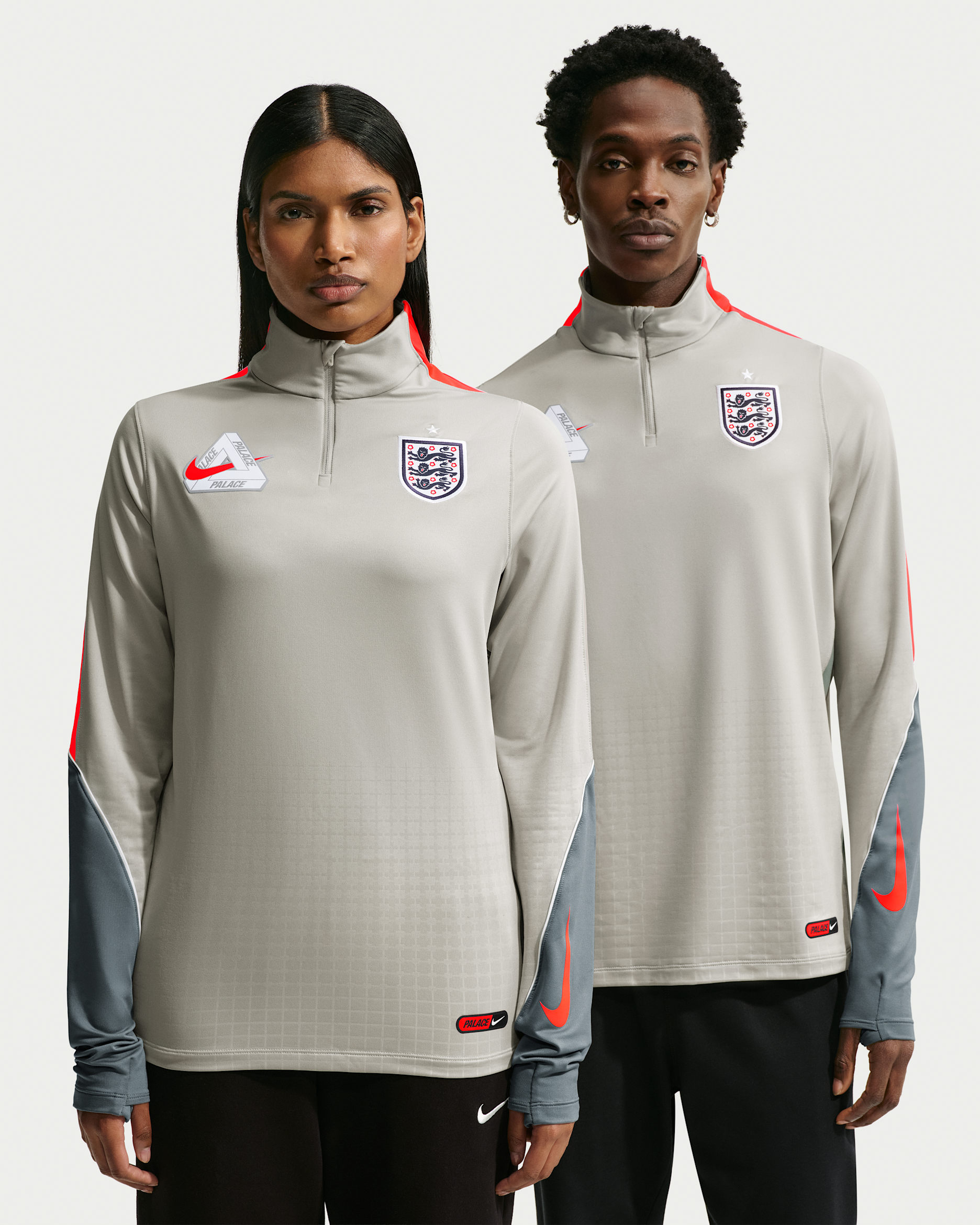 England x Palace Men's Strike Drill Top - Pewter Grey/Cool Grey/Bright Crimson/Bright Crimson