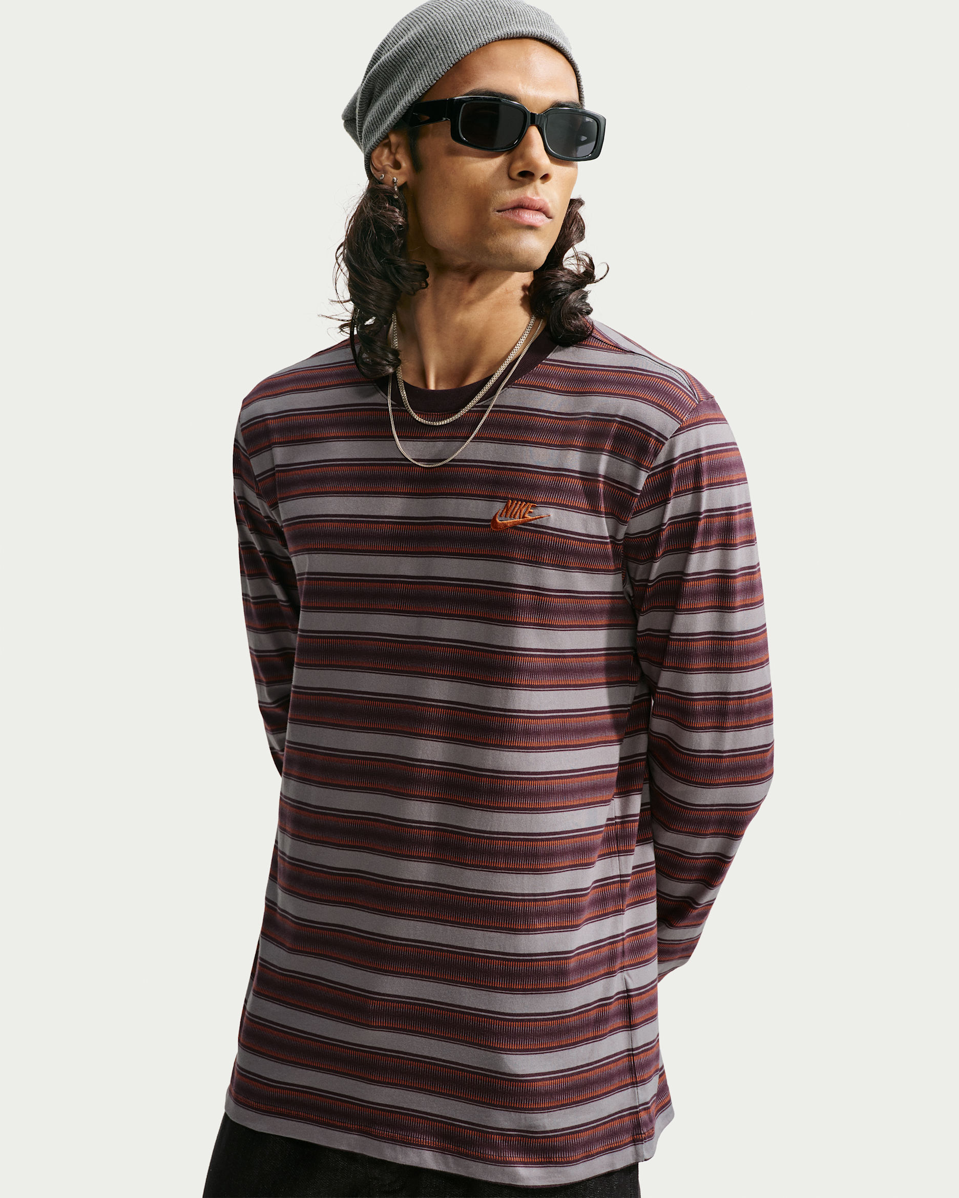 Nike Sportswear Long-Sleeve T-Shirt - Smoke Grey/Burgundy Ash