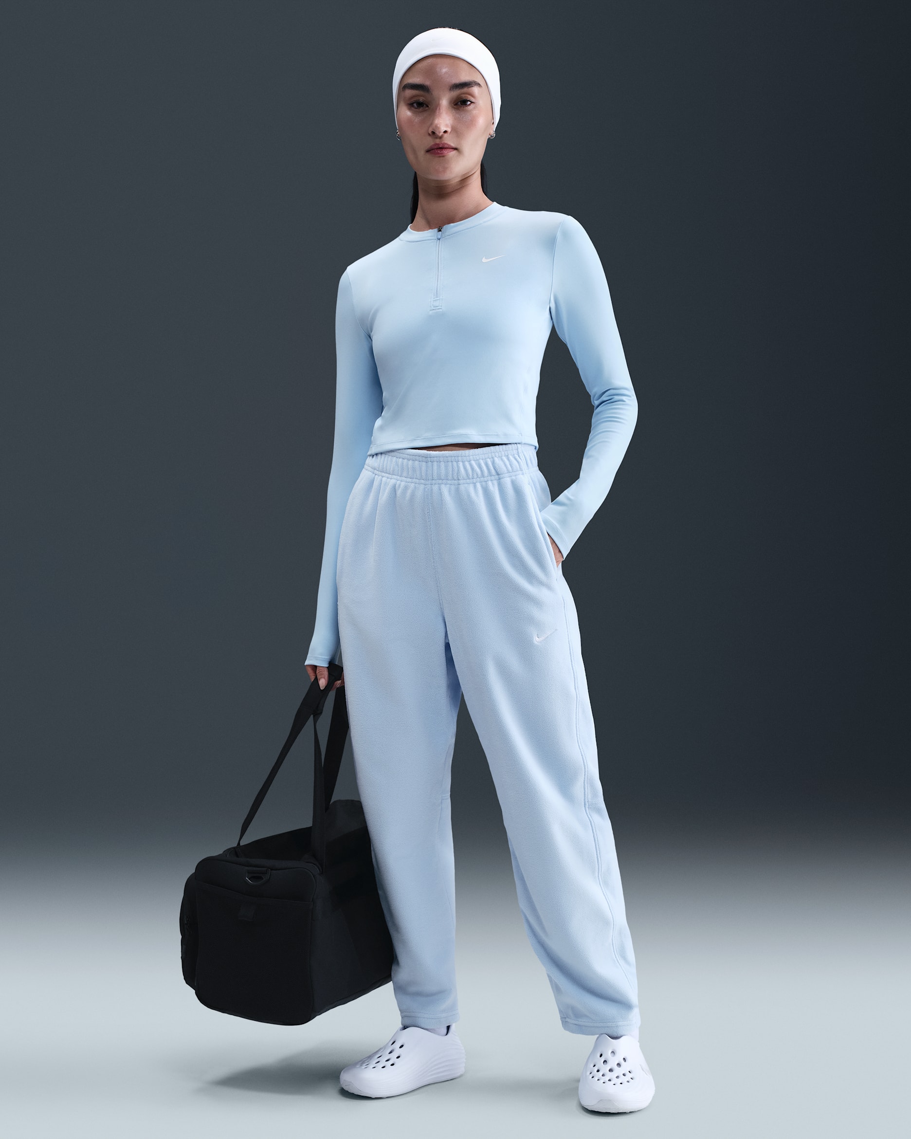 ナイキ ワン ウィメンズ Therma-FIT ミッドライズ フリース パンツ - セレスタインブルー/ホワイト