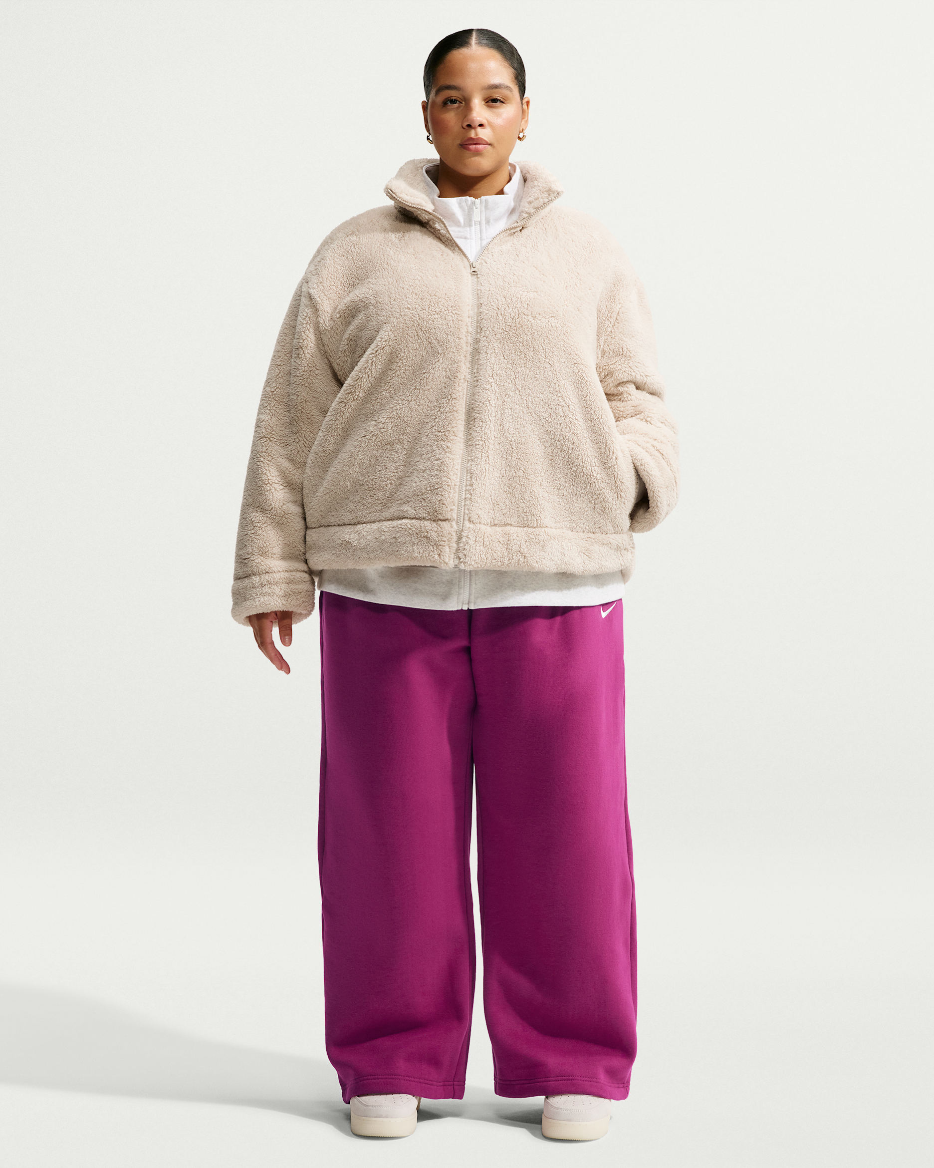 Pants de tiro medio y pierna amplia para mujer Nike Studio Fleece Medium Weight - Baya genuino/Vela