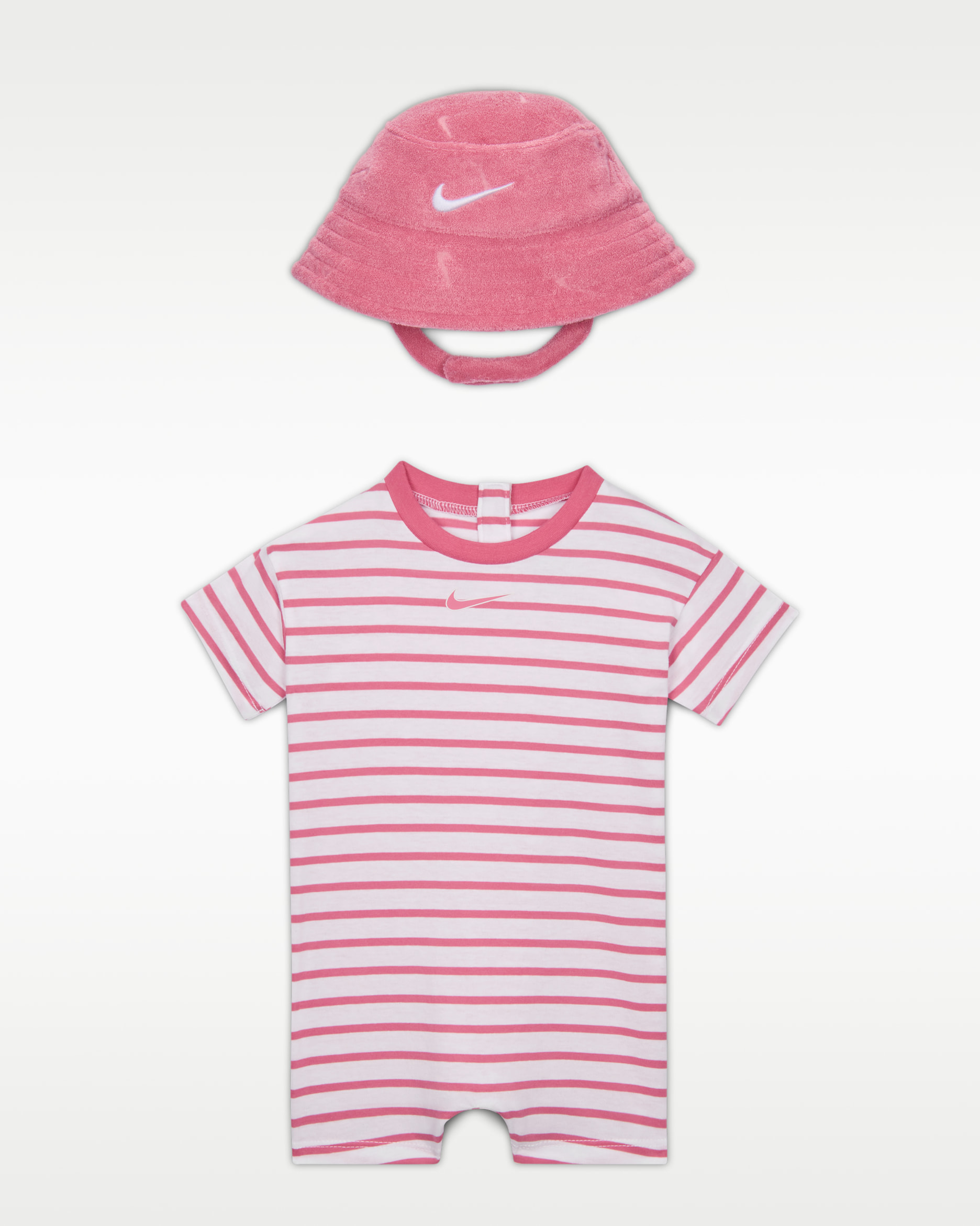 Nike Baby Short Sleeve Romper with Bucket Hat - Peony