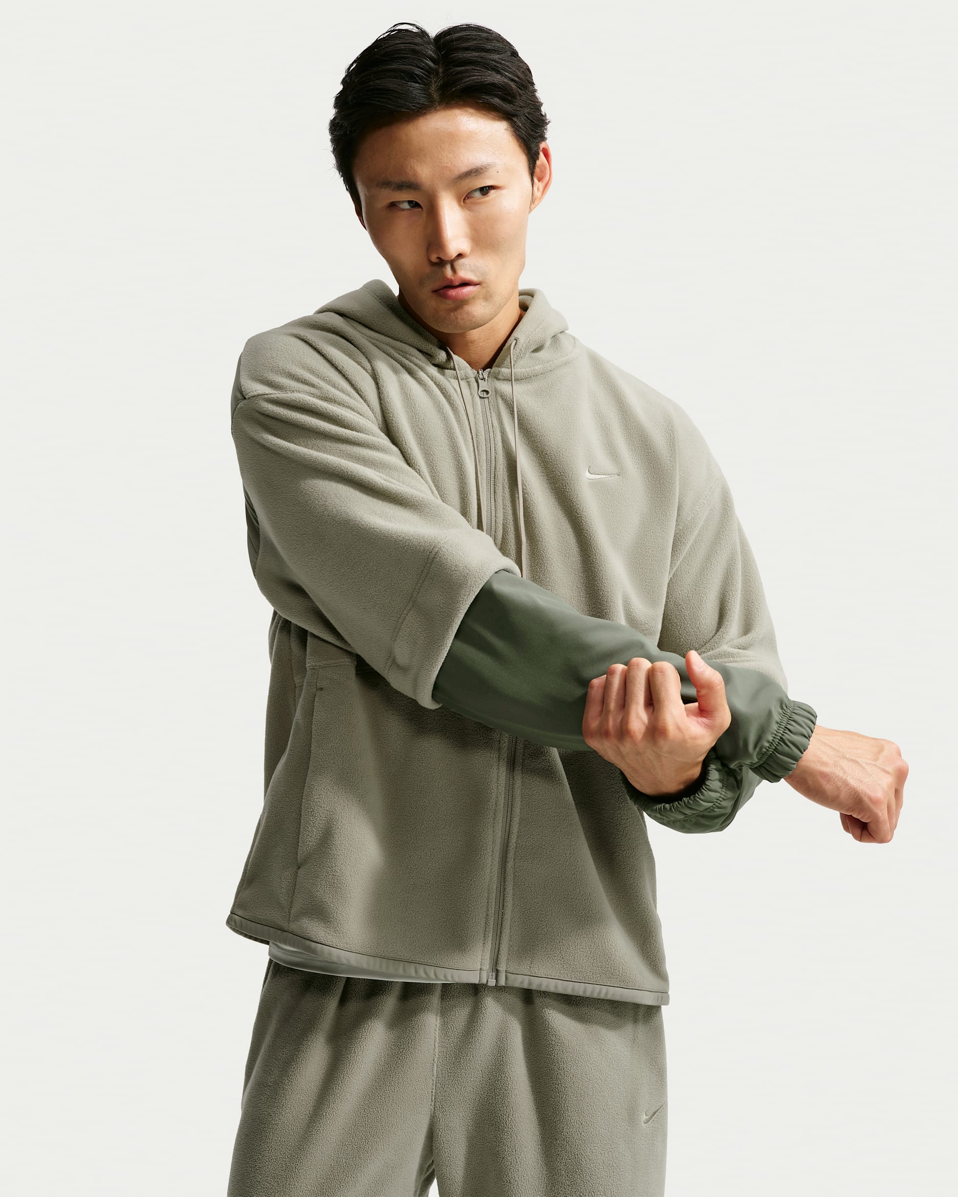 Nike Therma-FIT-fleecehættetrøje med lynlås i fuld længde til mænd - Light Army/Camo Green/Light Army