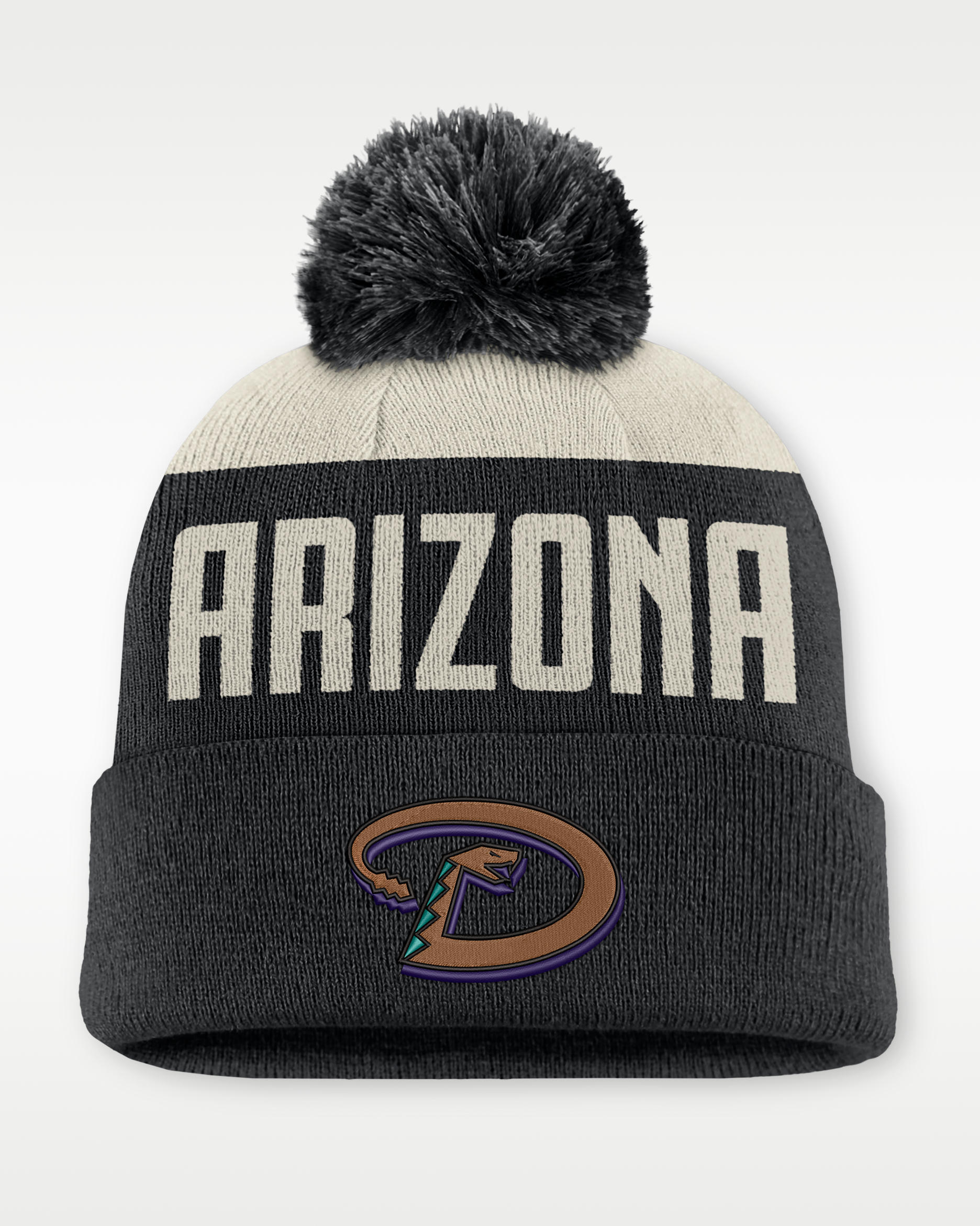 Arizona Diamondbacks Cooperstown Peak Men's Nike MLB Cuffed Pom Beanie - Black/White