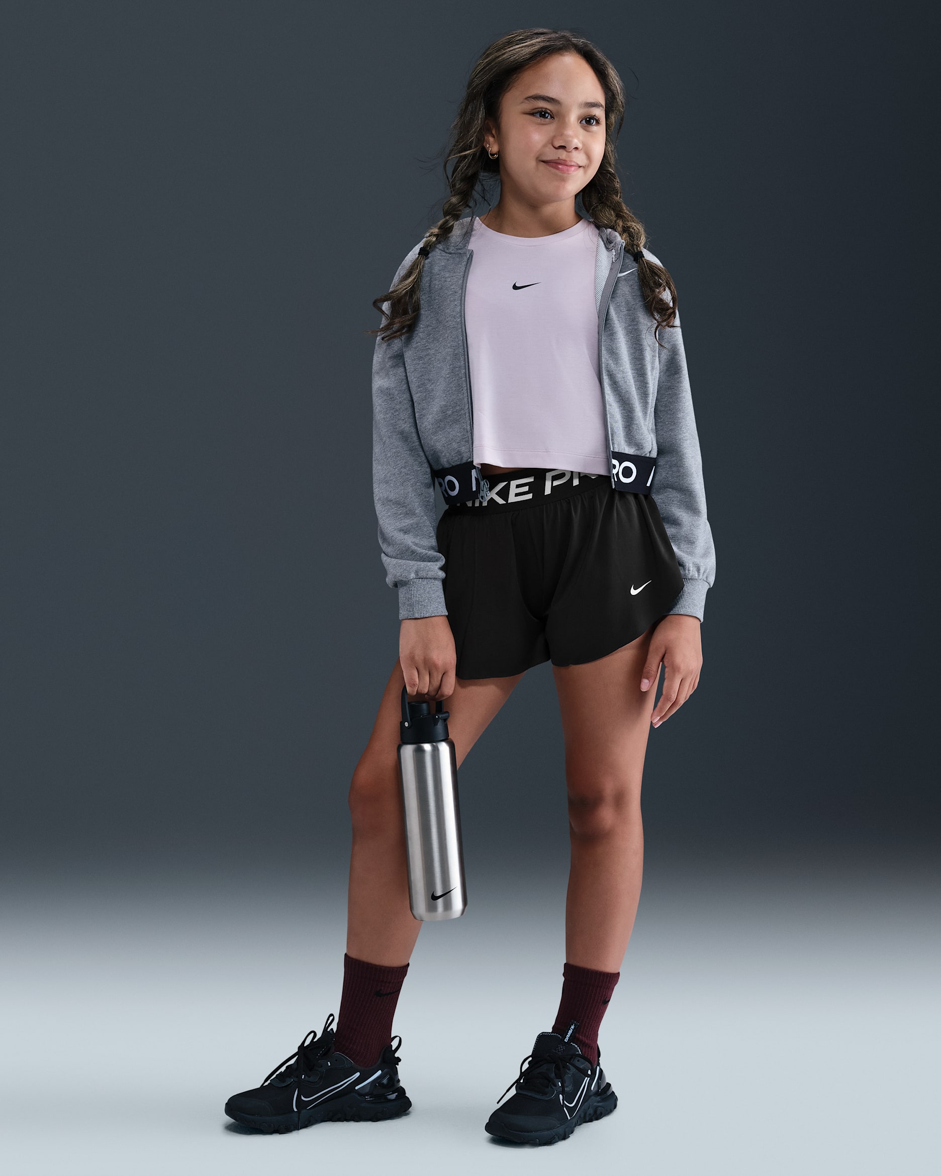 Nike Pro Big Kids' (Girls') Dri-FIT 2-in-1 Shorts - Black/Black/White