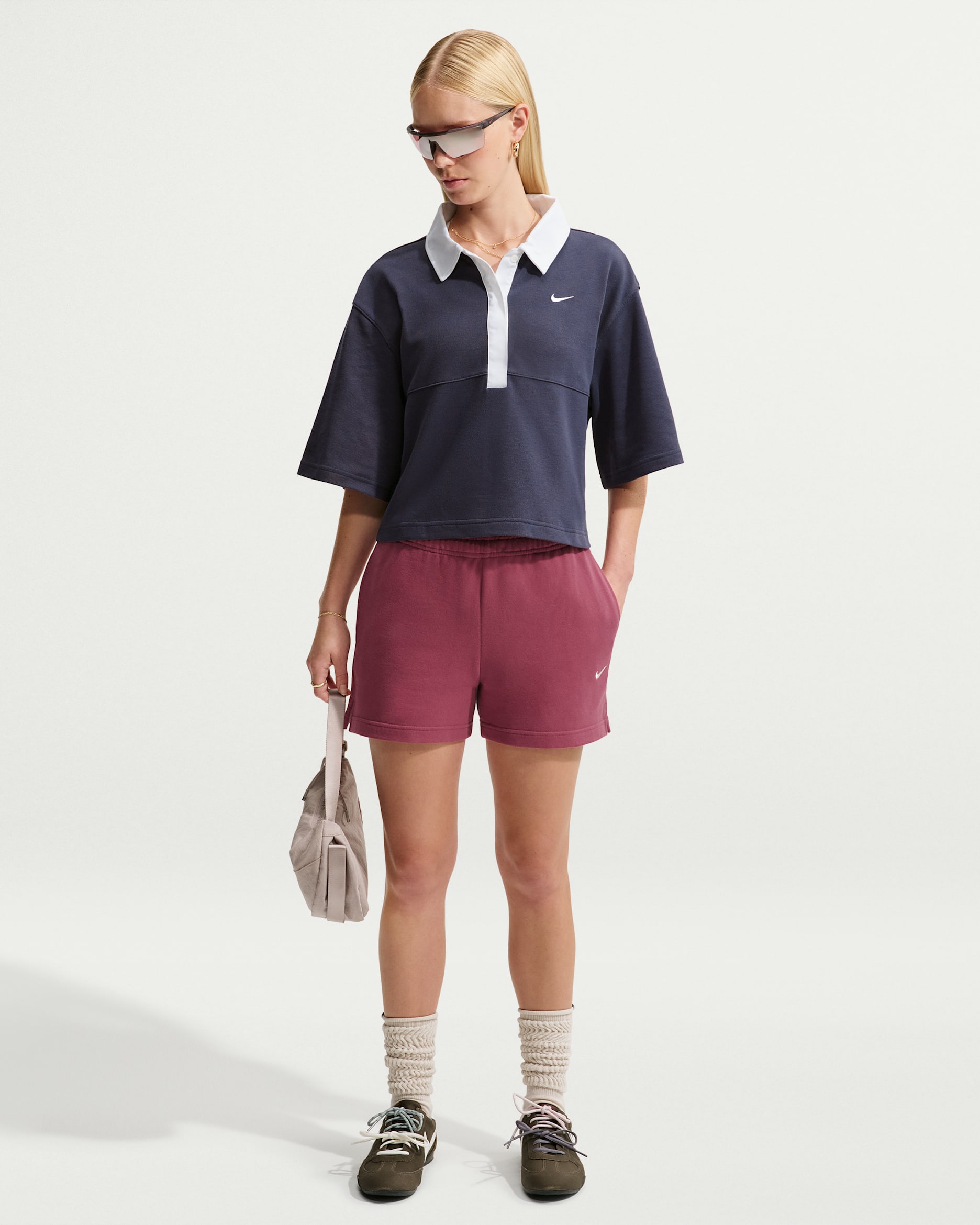 Nike Studio Fleece Lightweight Women's Mid-Rise Shorts - Pink Smoke/Sail