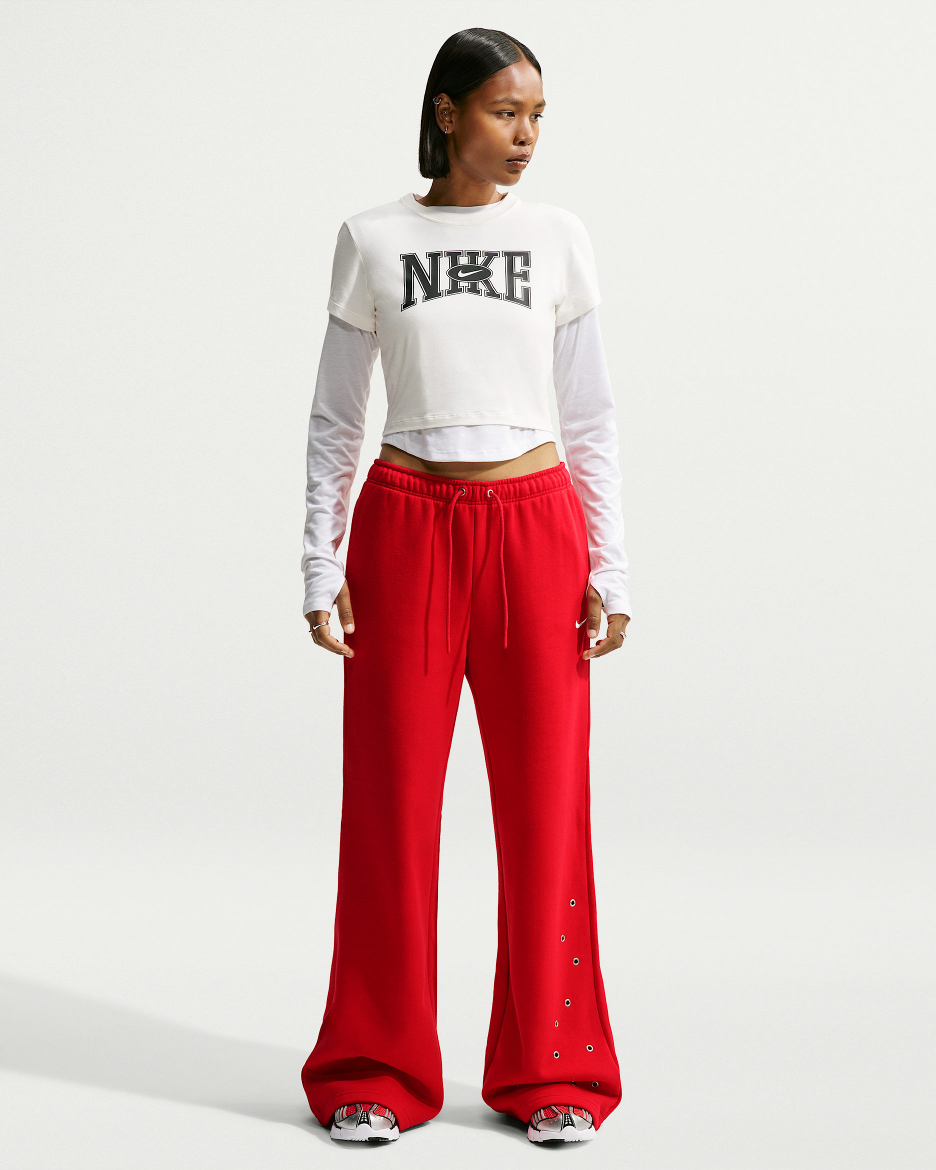 Nike Studio Fleece Medium Weight Women's Mid-Rise Wide-Leg Pants - University Red/Sail