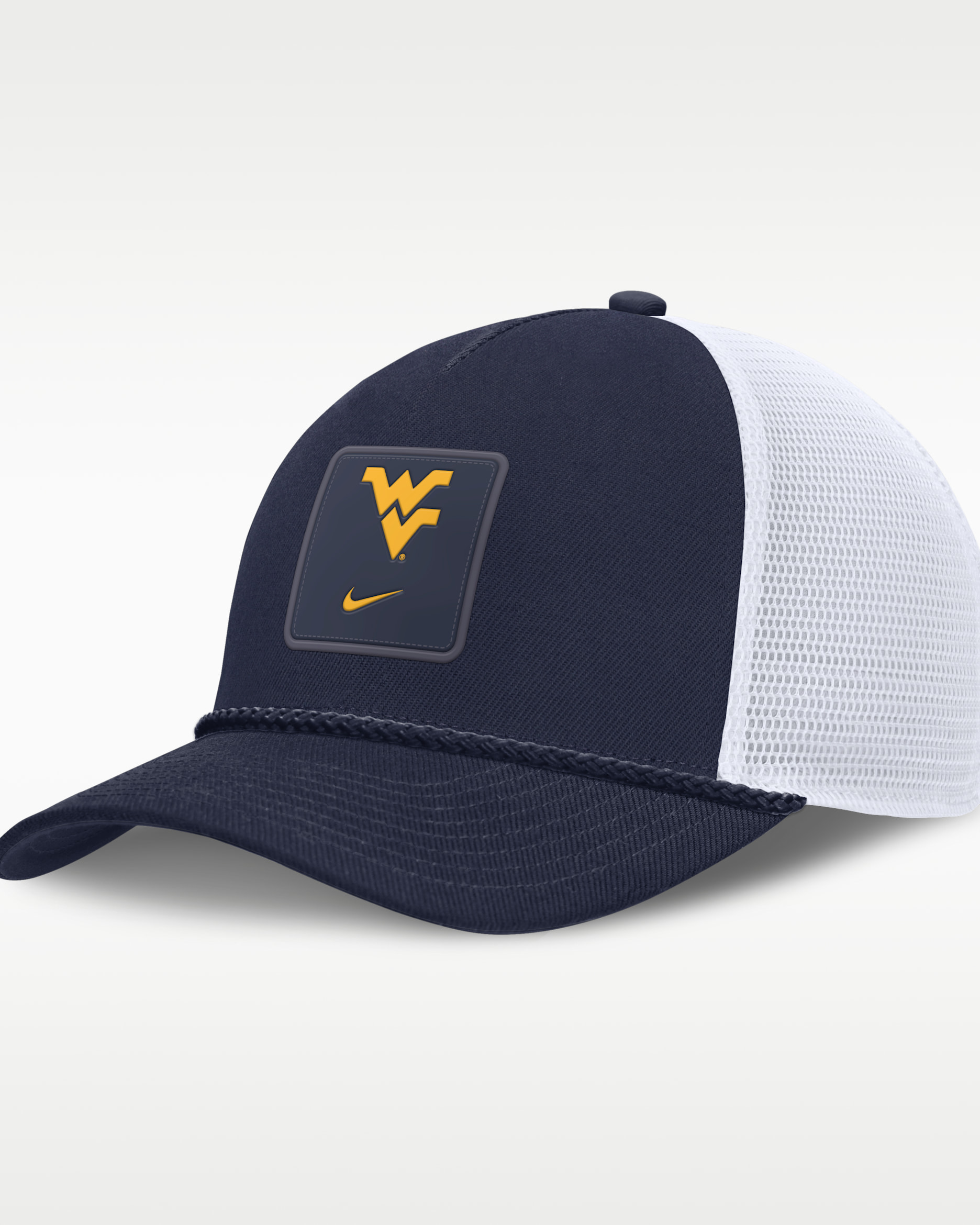 West Virginia Sideline Gameday Rope Men's Nike College Trucker Adjustable Hat - College Navy/White