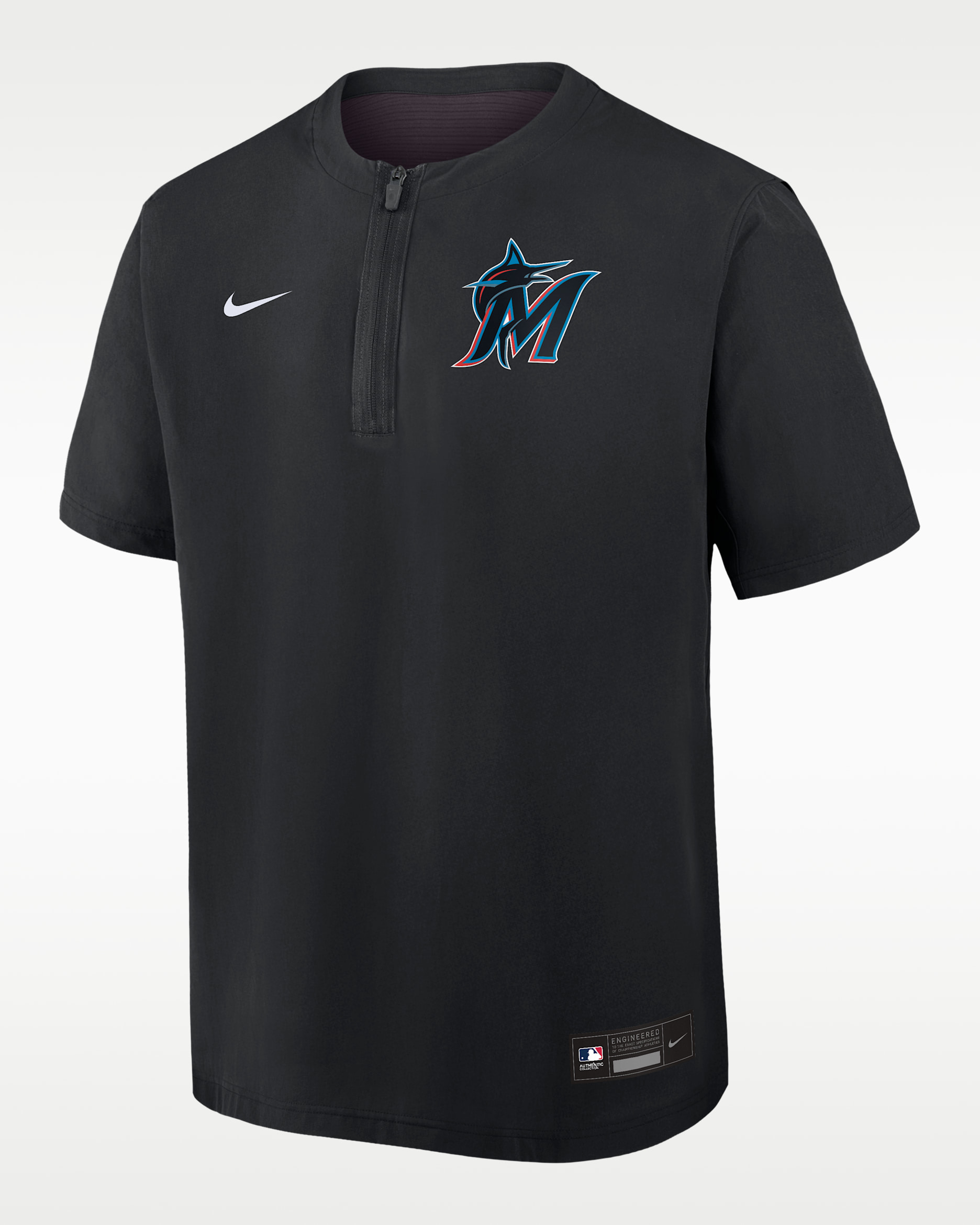 Miami Marlins Authentic Collection Men's Nike Dri-FIT MLB 1/4-Zip Short-Sleeve Windshirt - Black