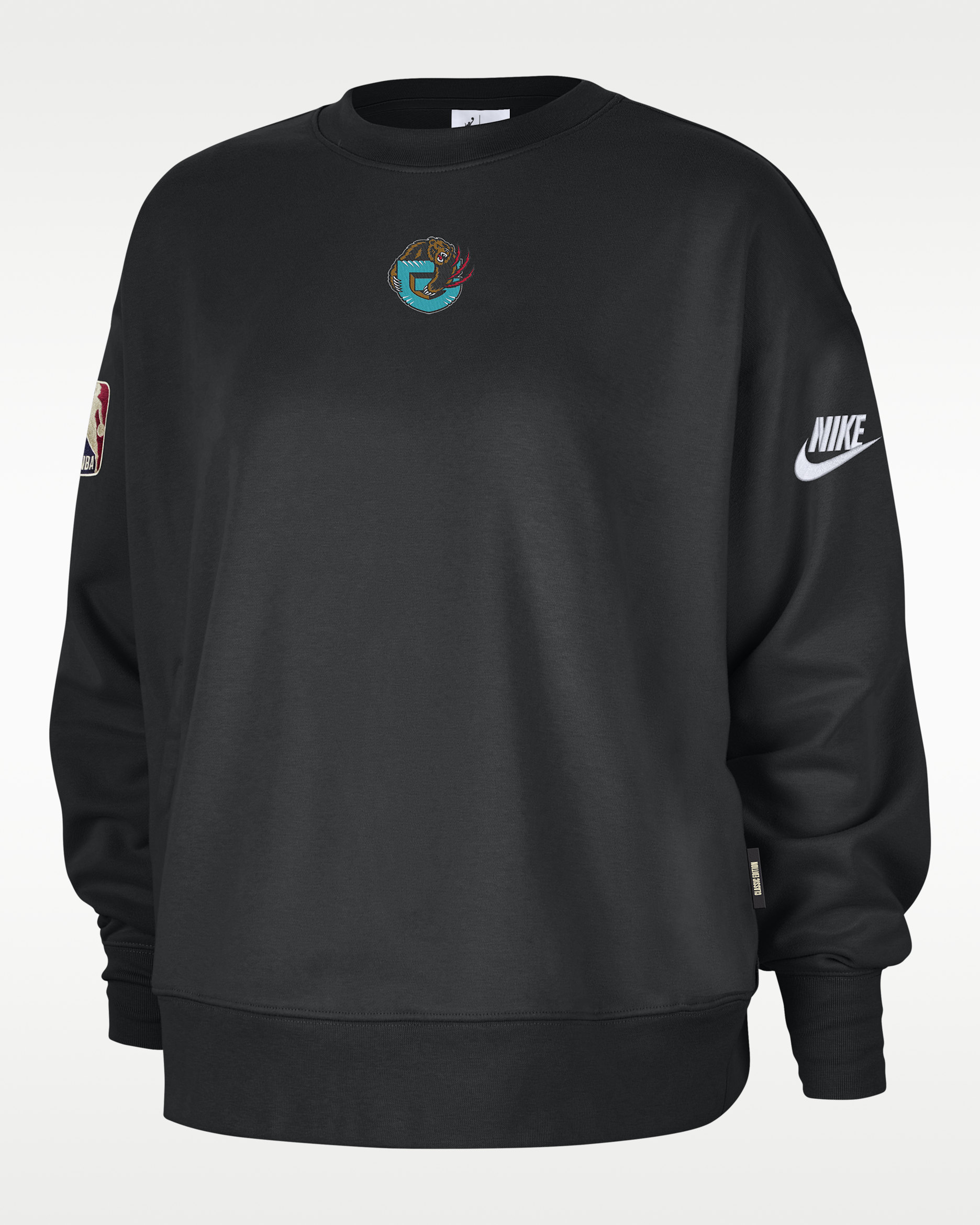 Sudadera de cuello redondo premium de tejido Fleece Nike de la NBA Phoenix para mujer de los Memphis Grizzlies Hardwood Classics - Negro