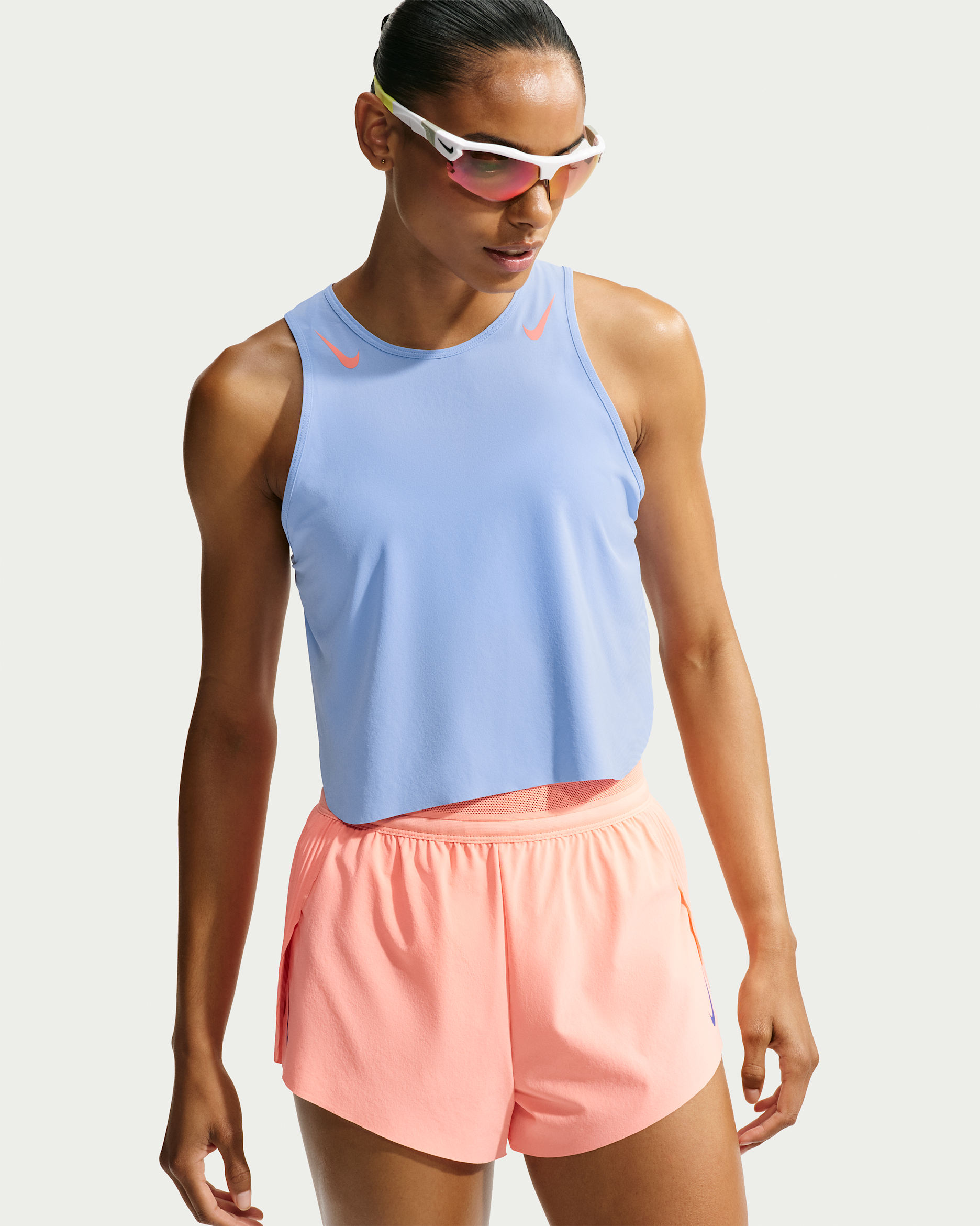 Nike AeroSwift Women's Dri-FIT ADV Cropped Running Tank Top - Aluminium/Atomic Pink